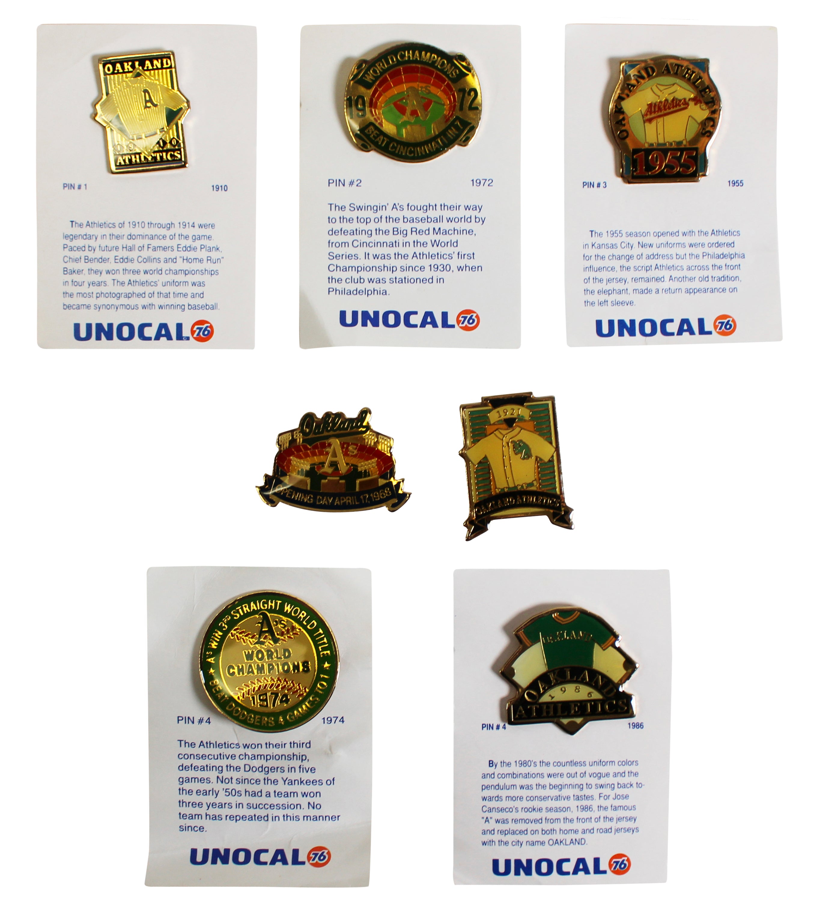 Athletics History Collector Pin Set Un-signed 2