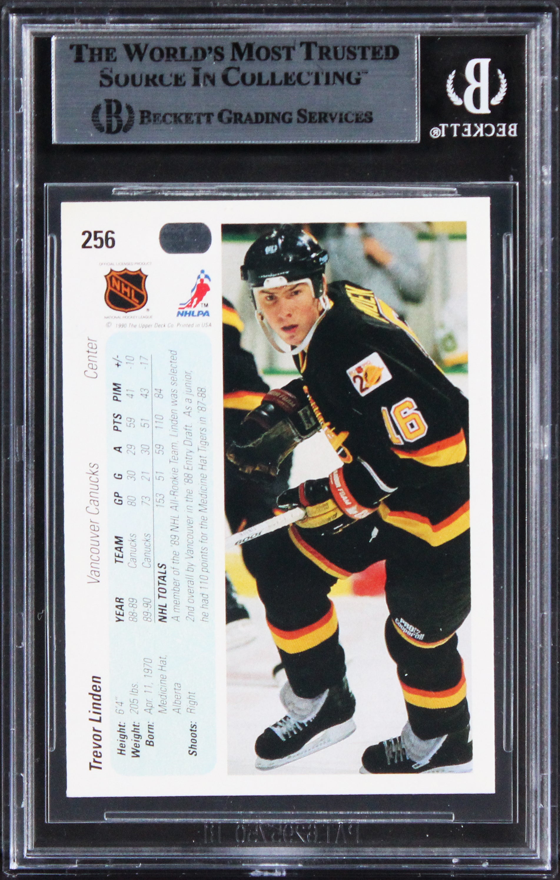 Canucks Trevor Linden Authentic Signed 1990 Upper Deck #256 Card BAS Slabbed