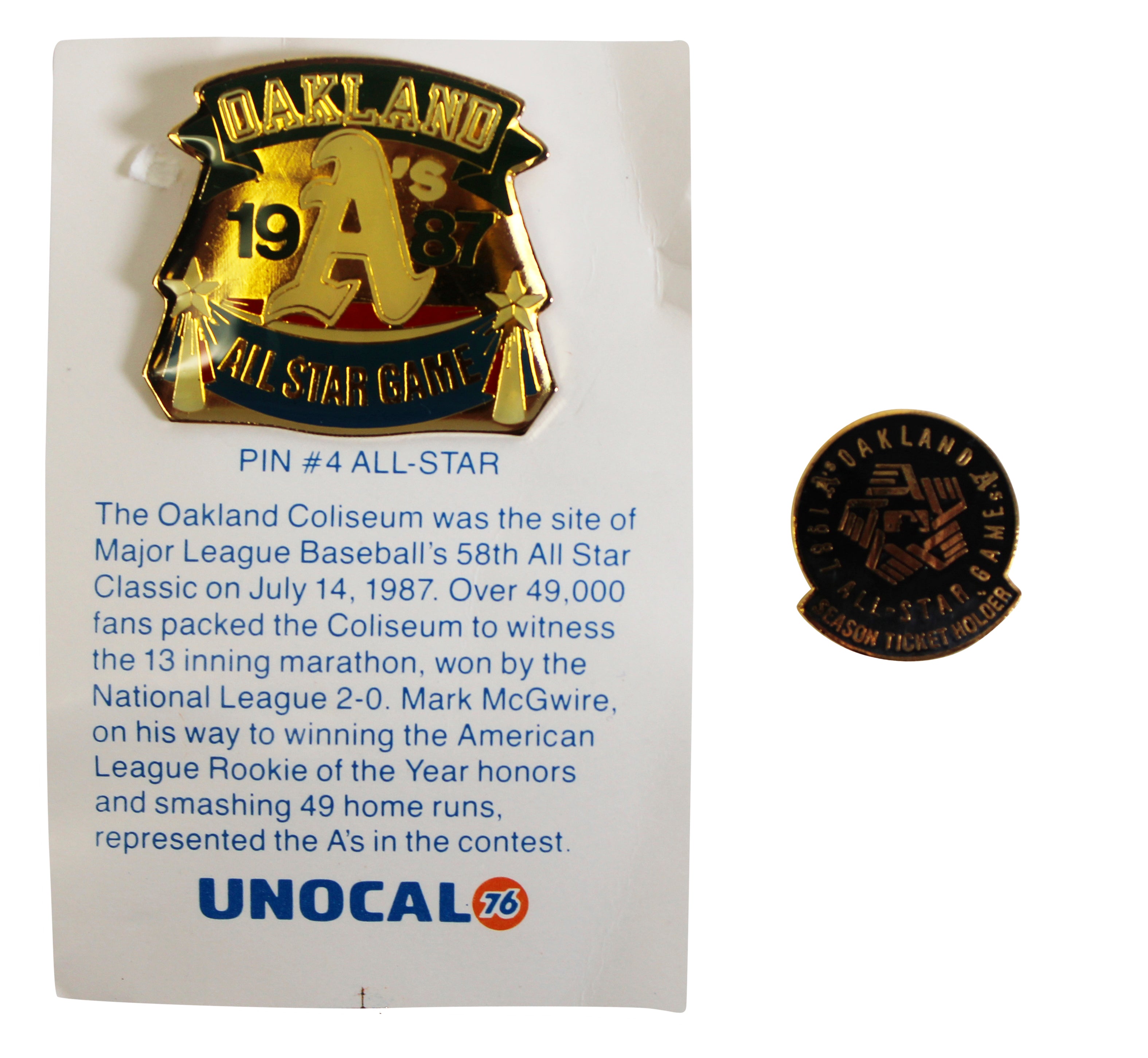 Athletics 1987 All-Star Game Collector Pin Set Un-signed 1