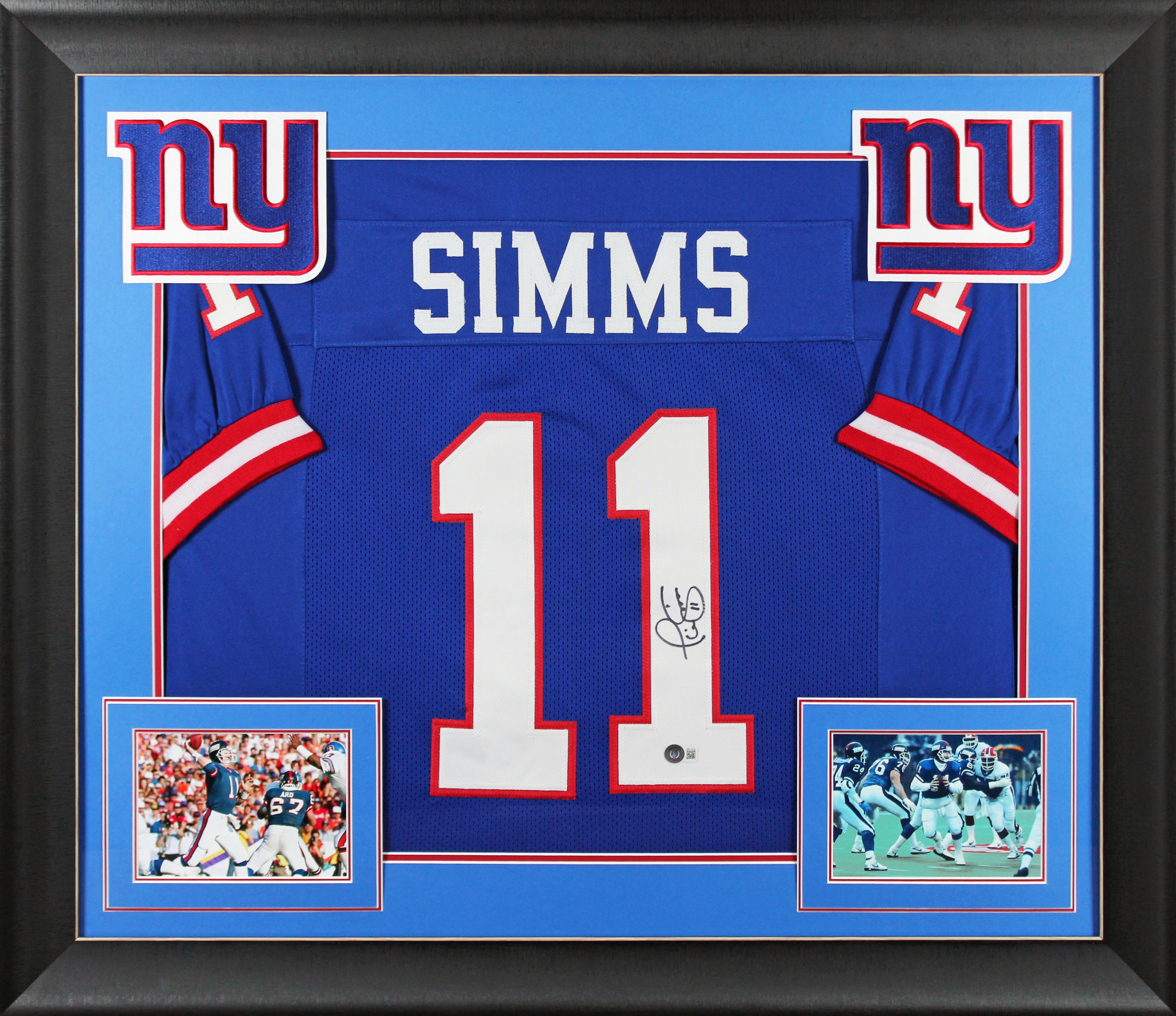 Phil Simms Authentic Signed Blue Pro Style Framed Jersey Autographed BAS Witness