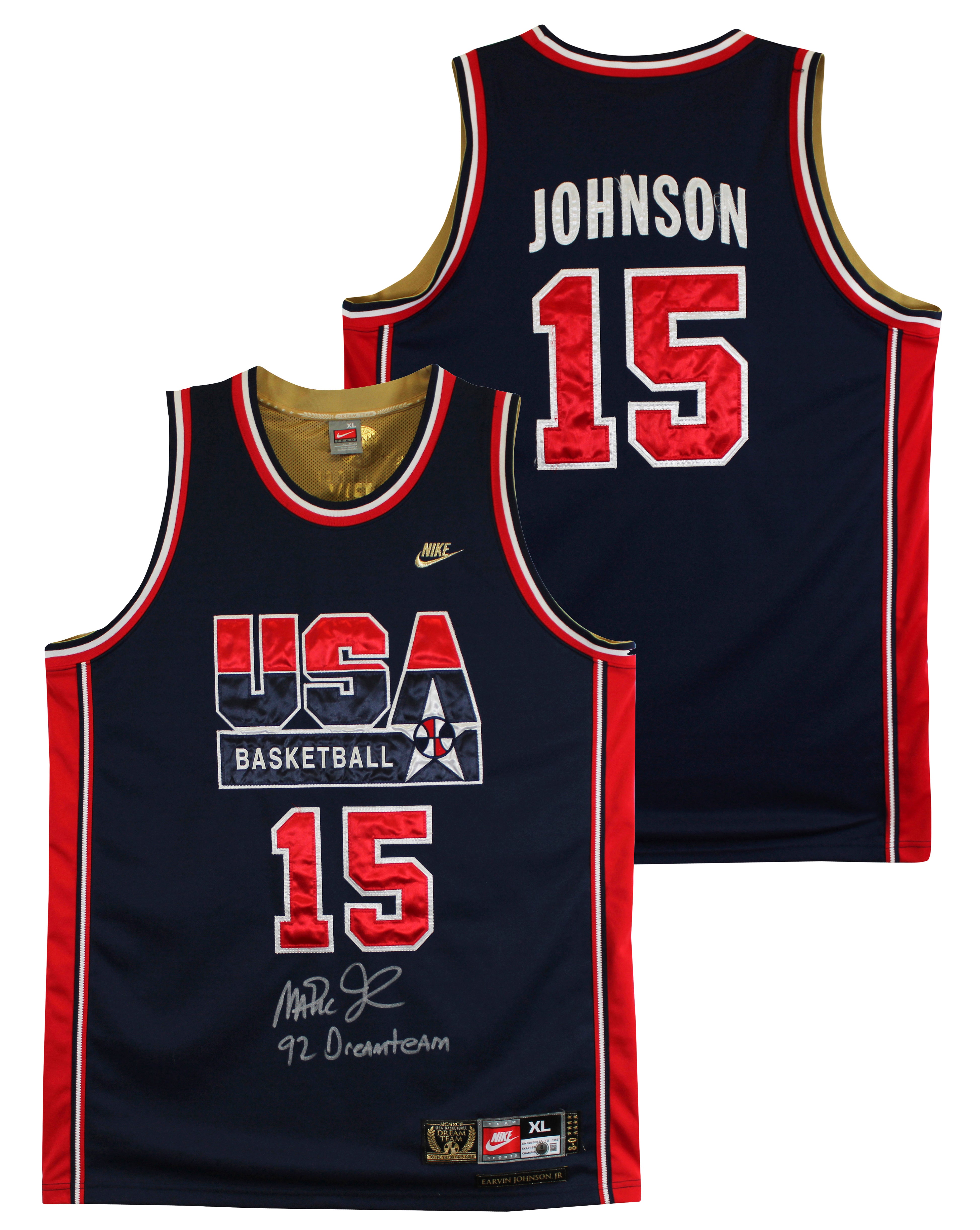 Magic Johnson "92 Dreamteam" Signed Navy Nike Team USA Jersey BAS Wit #2W898640