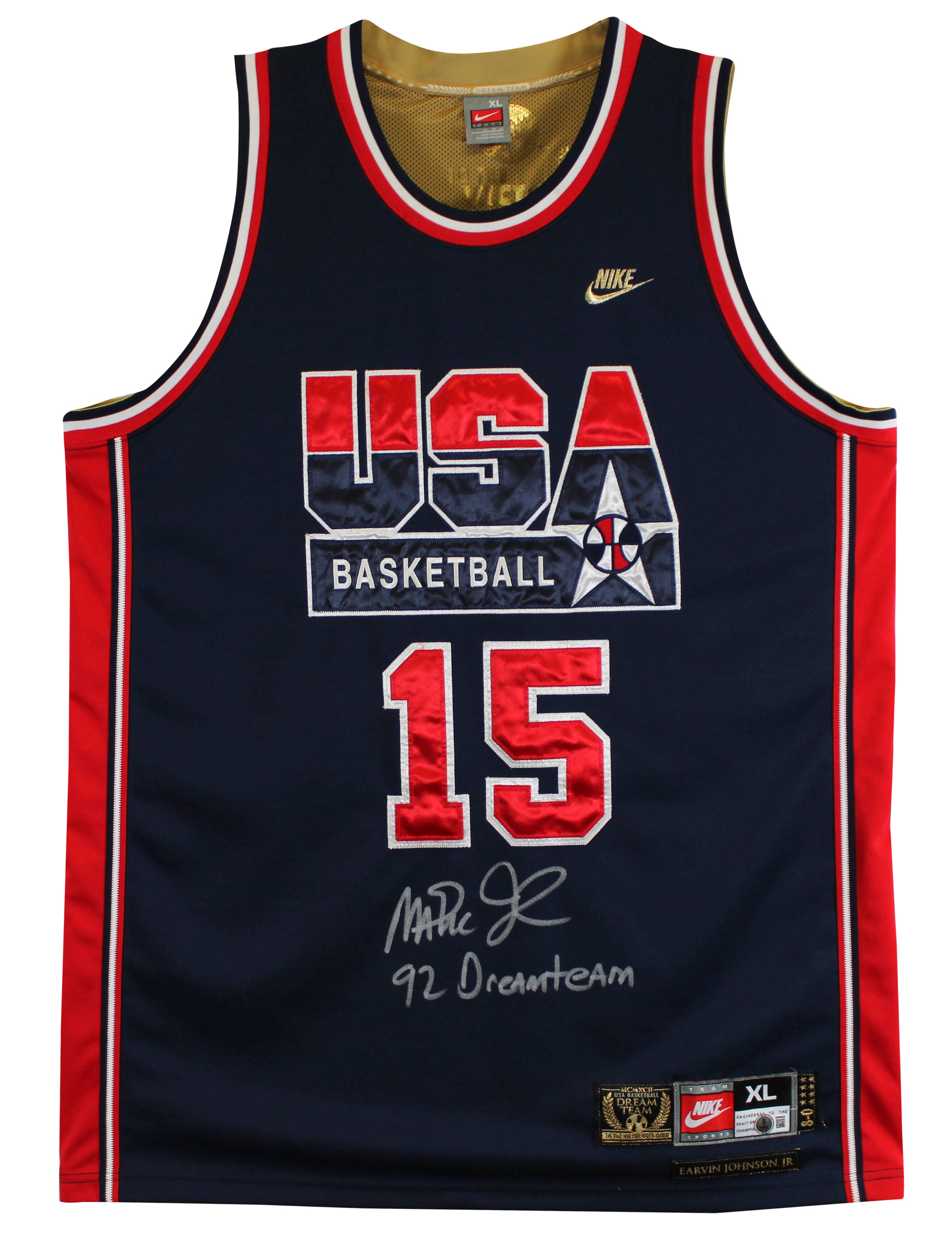 Magic Johnson "92 Dreamteam" Signed Navy Nike Team USA Jersey BAS Wit #2W898640