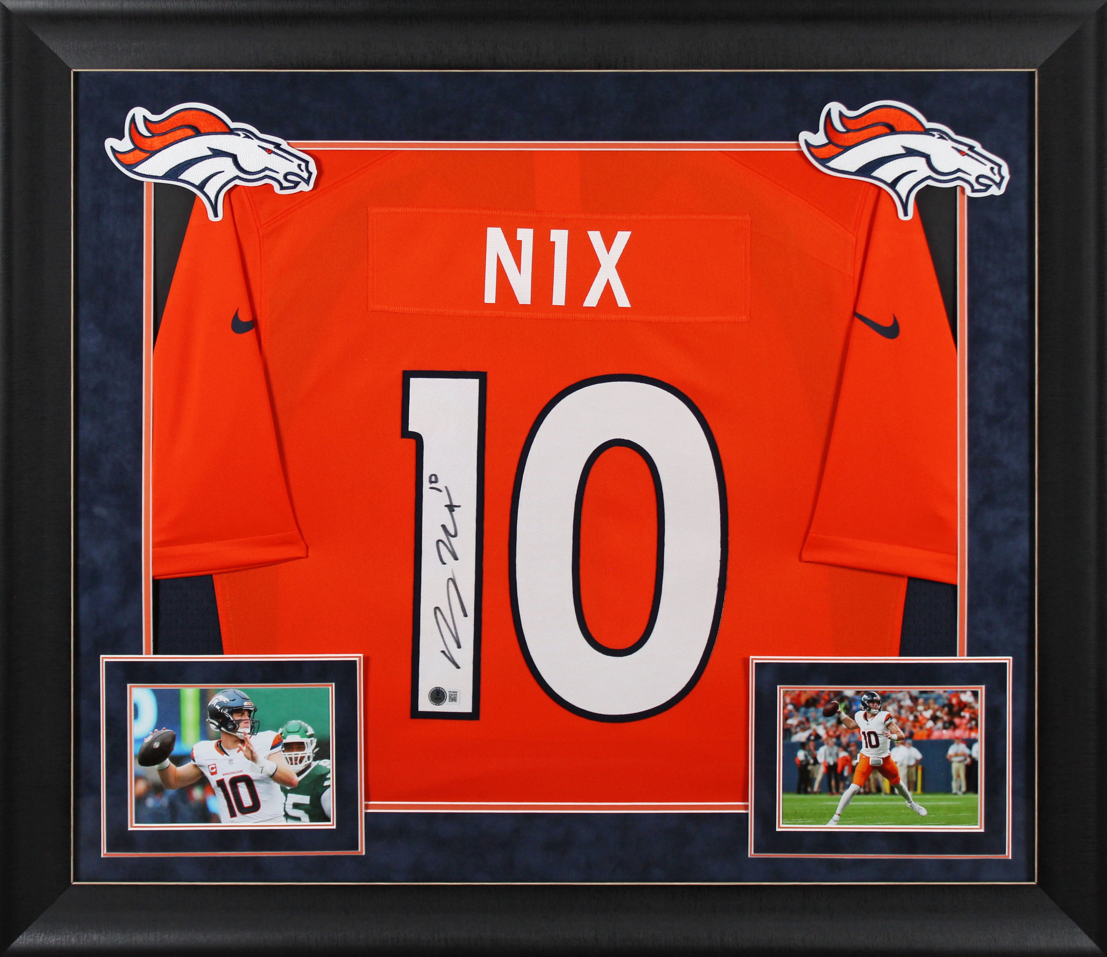 Broncos Bo Nix Signed Orange Nike Limited Framed Jersey BAS Witnessed