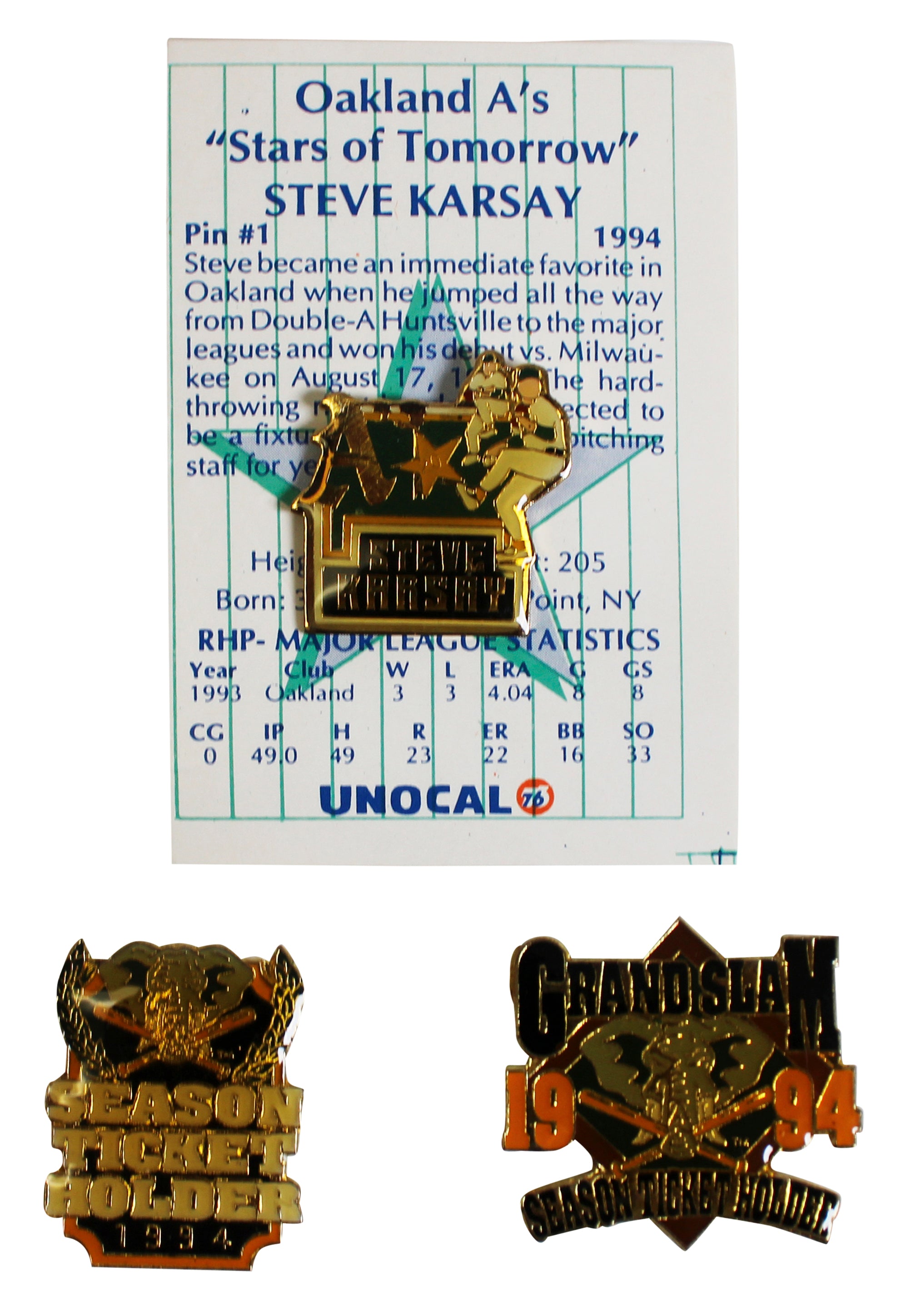 Athletics 1994 Season Collector Pin Set Un-signed 2