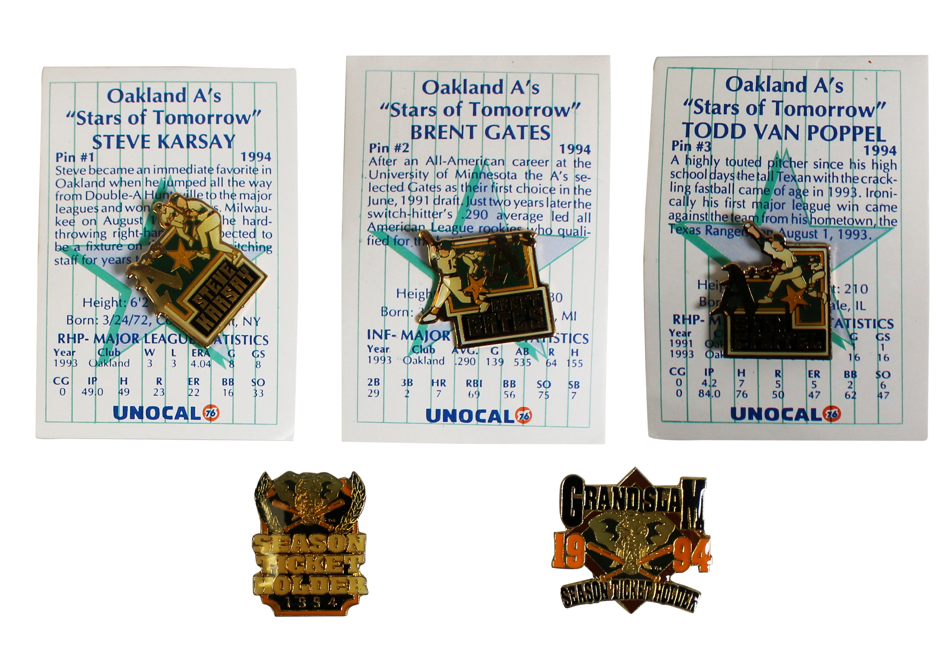Athletics 1994 Season Collector Pin Set Un-signed 1