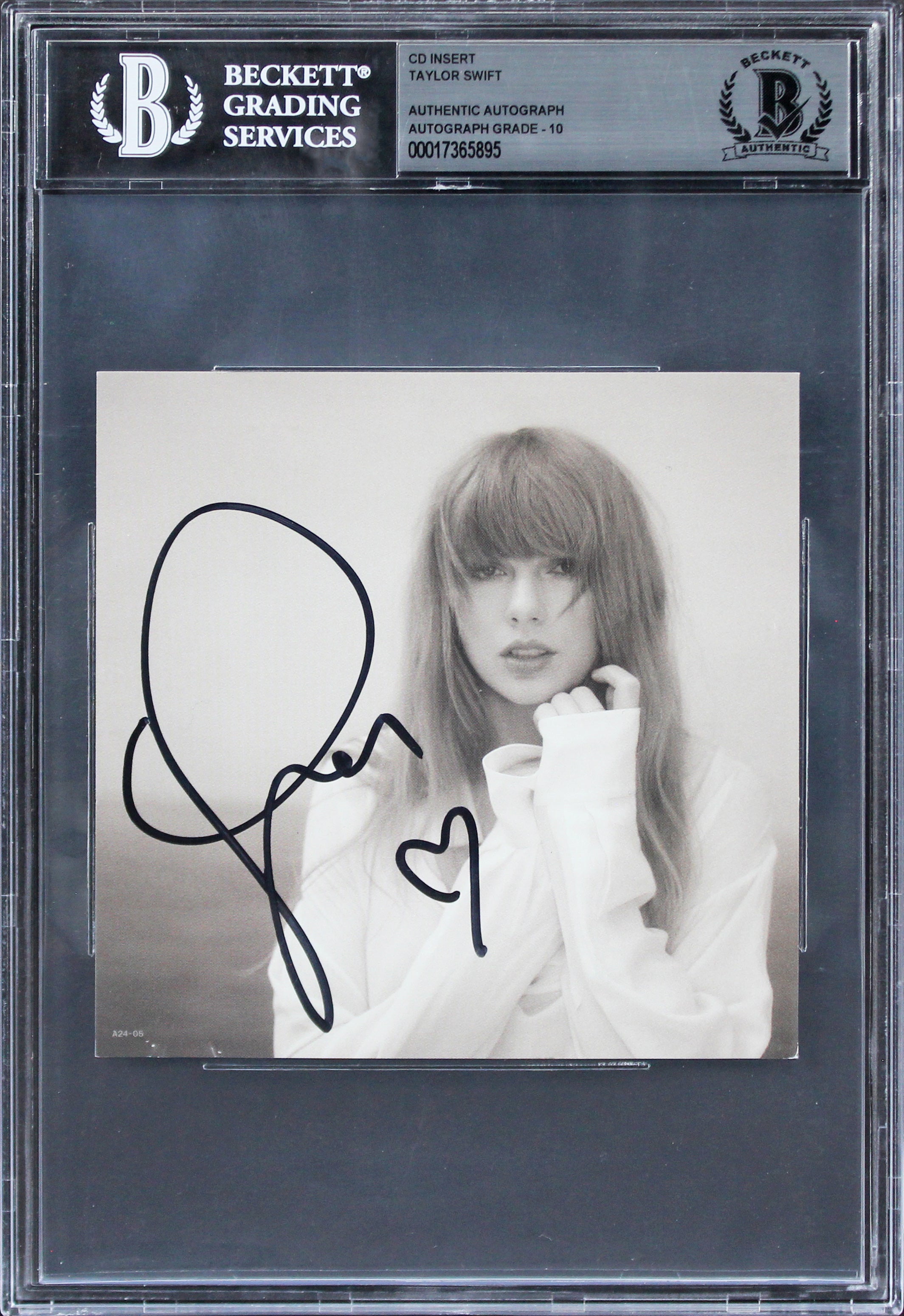 Taylor Swift Signed Tortured Poets Dept CD Insert w/ Heart Auto 10! BAS Slabbed