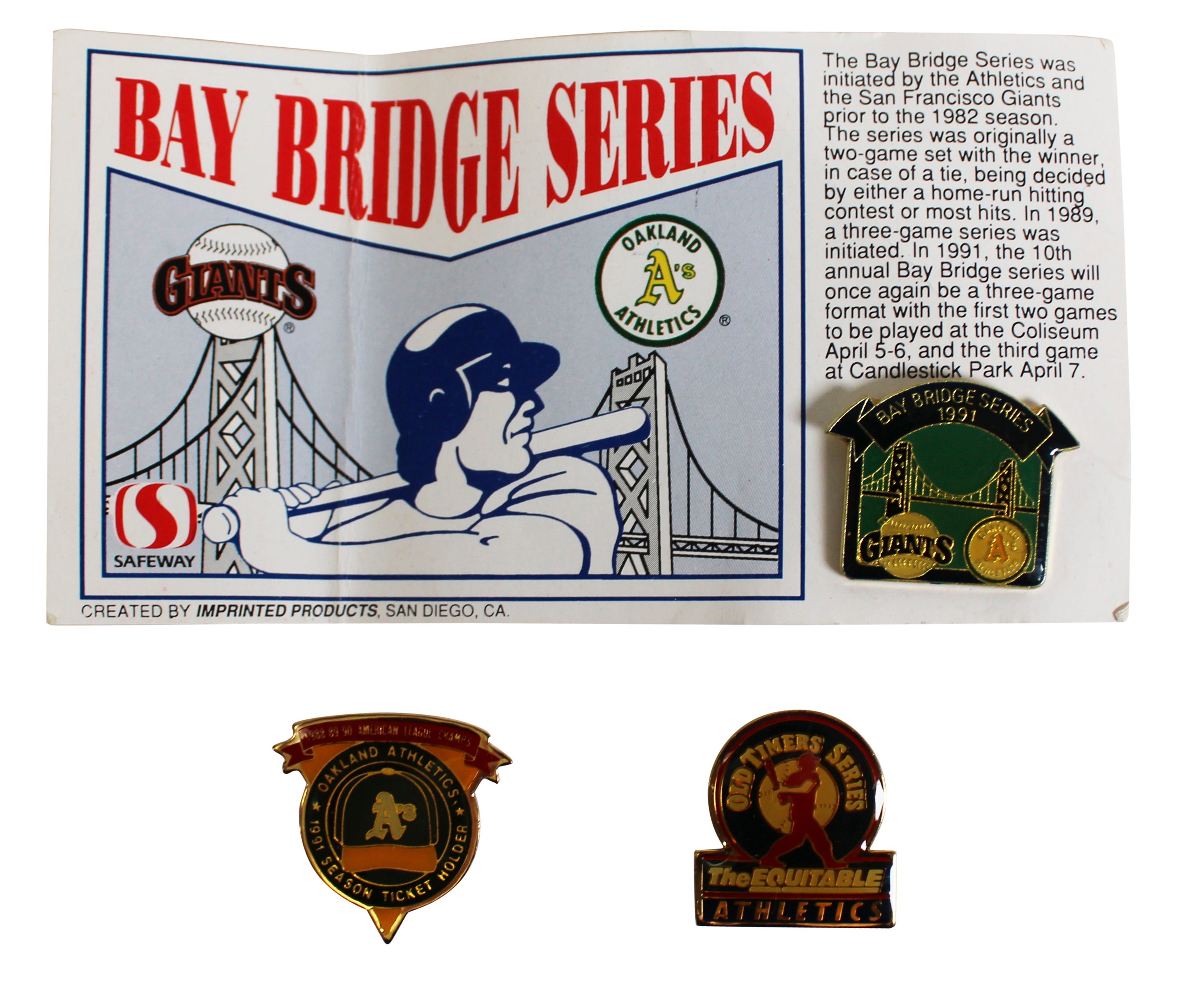 Athletics 1991 Season Collector Pin Set Un-signed 1