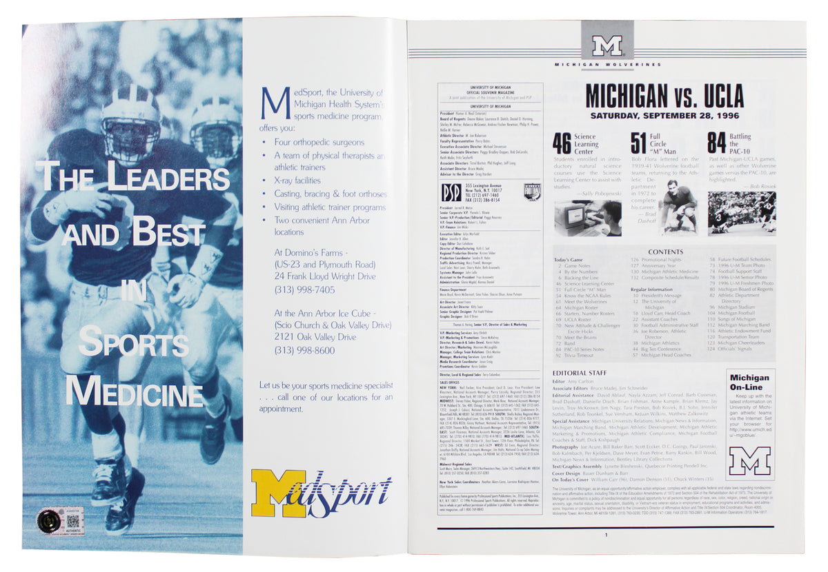 Michigan Tom Brady "College Debut" Signed September 1996 Program BAS #AC020744