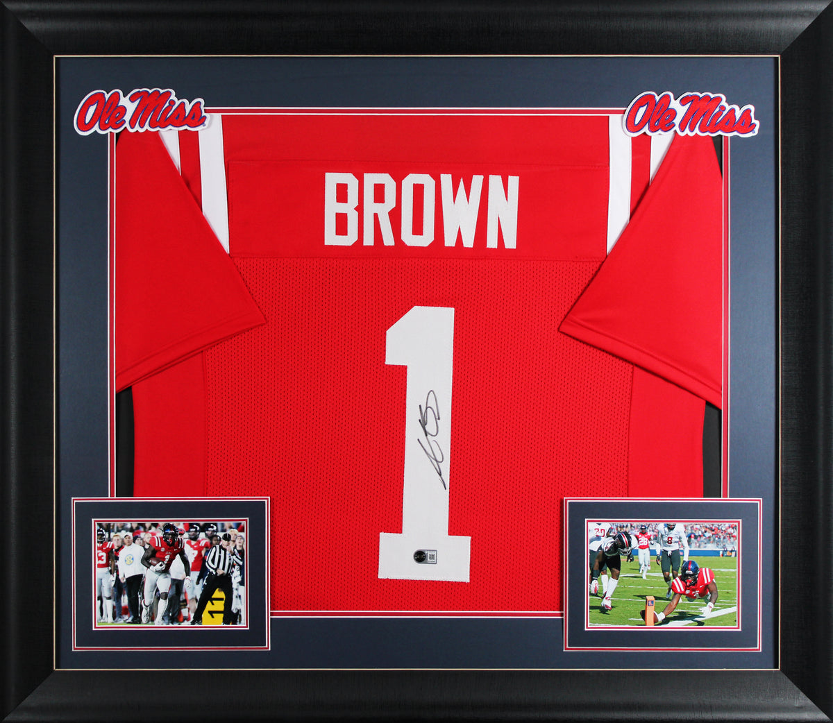 Ole Miss A.J. Brown Authentic Signed Red Pro Style Framed Jersey BAS Witnessed