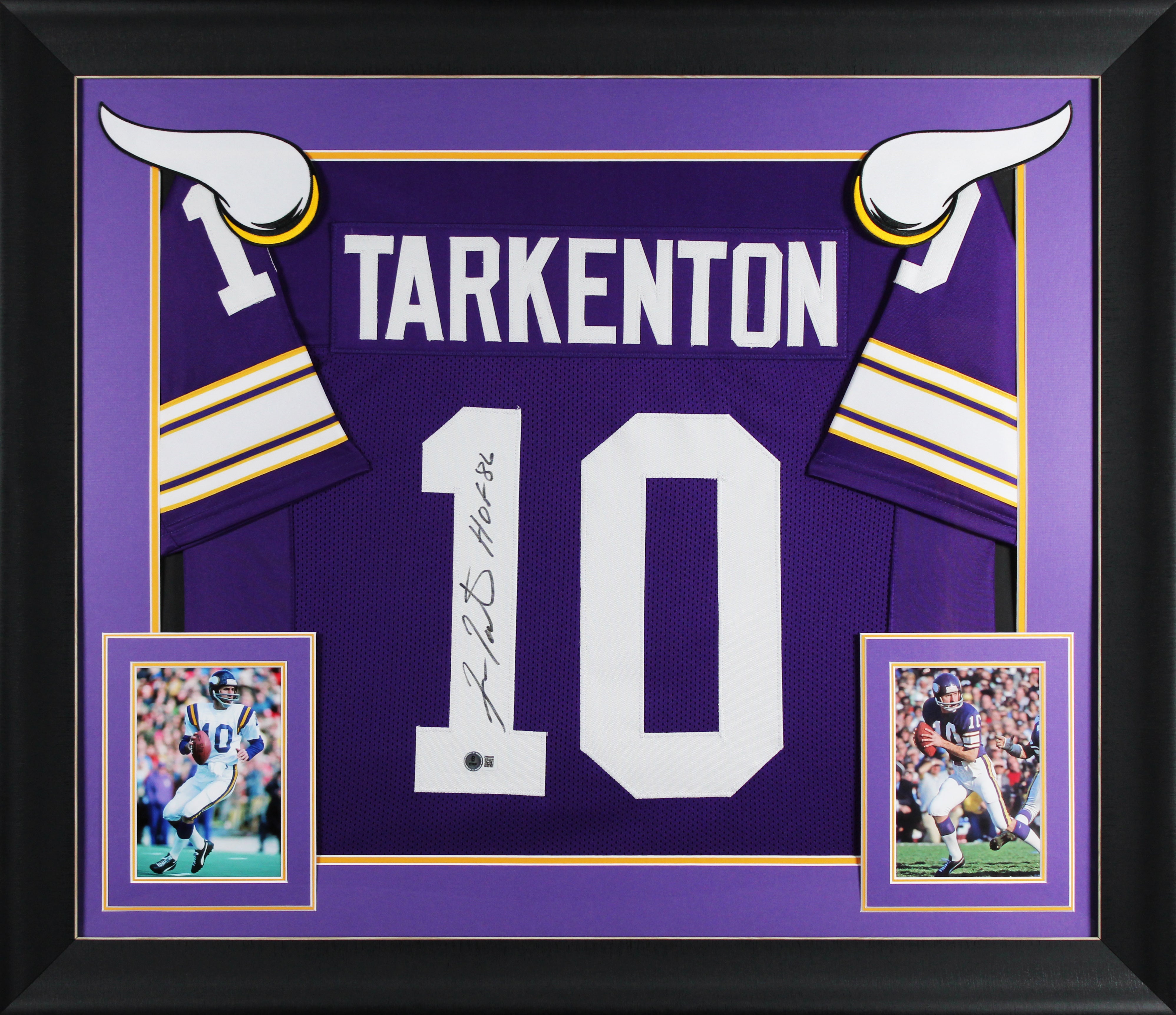 Fran Tarkenton "HOF 86" Signed Purple Pro Style Framed Jersey BAS Witnessed HOLIDAY DOORBUSTER