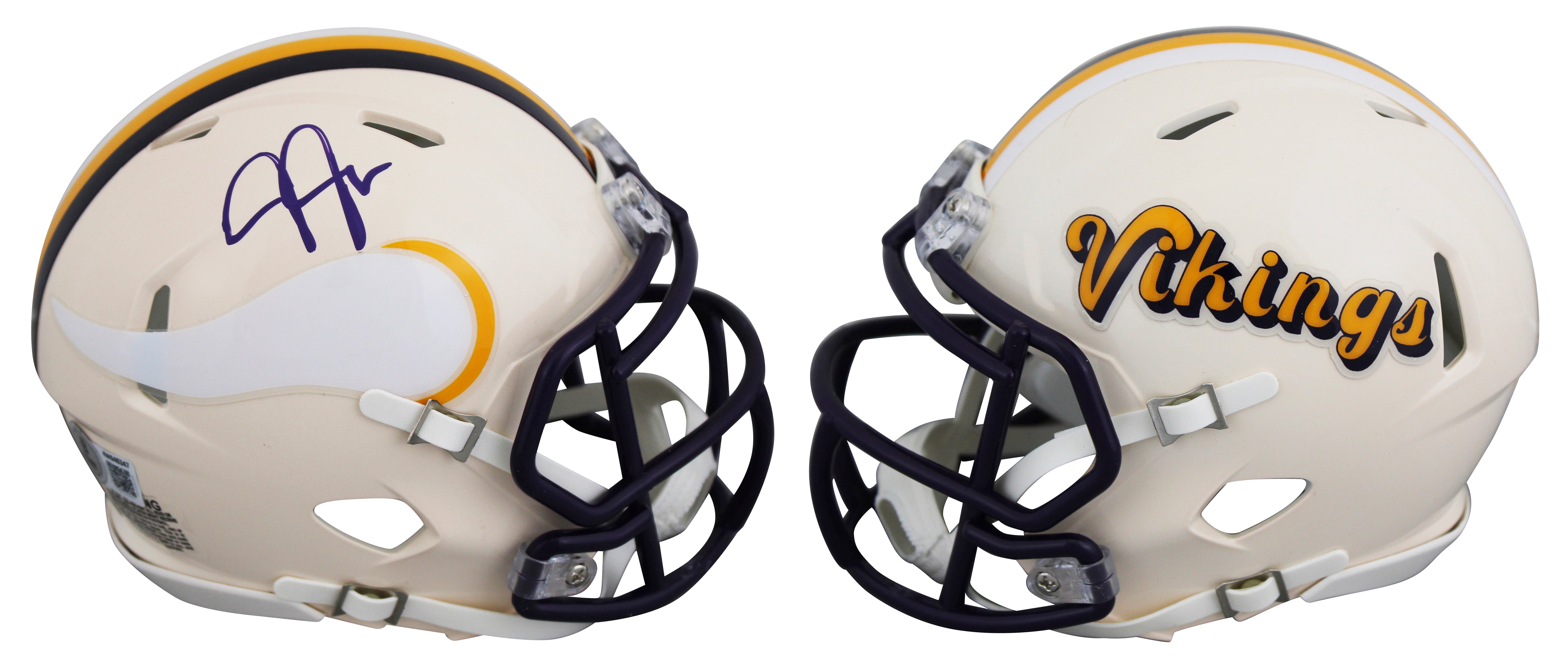 Vikings Justin Jefferson Signed Retro Speed Mini Helmet W/ Case BAS Witnessed