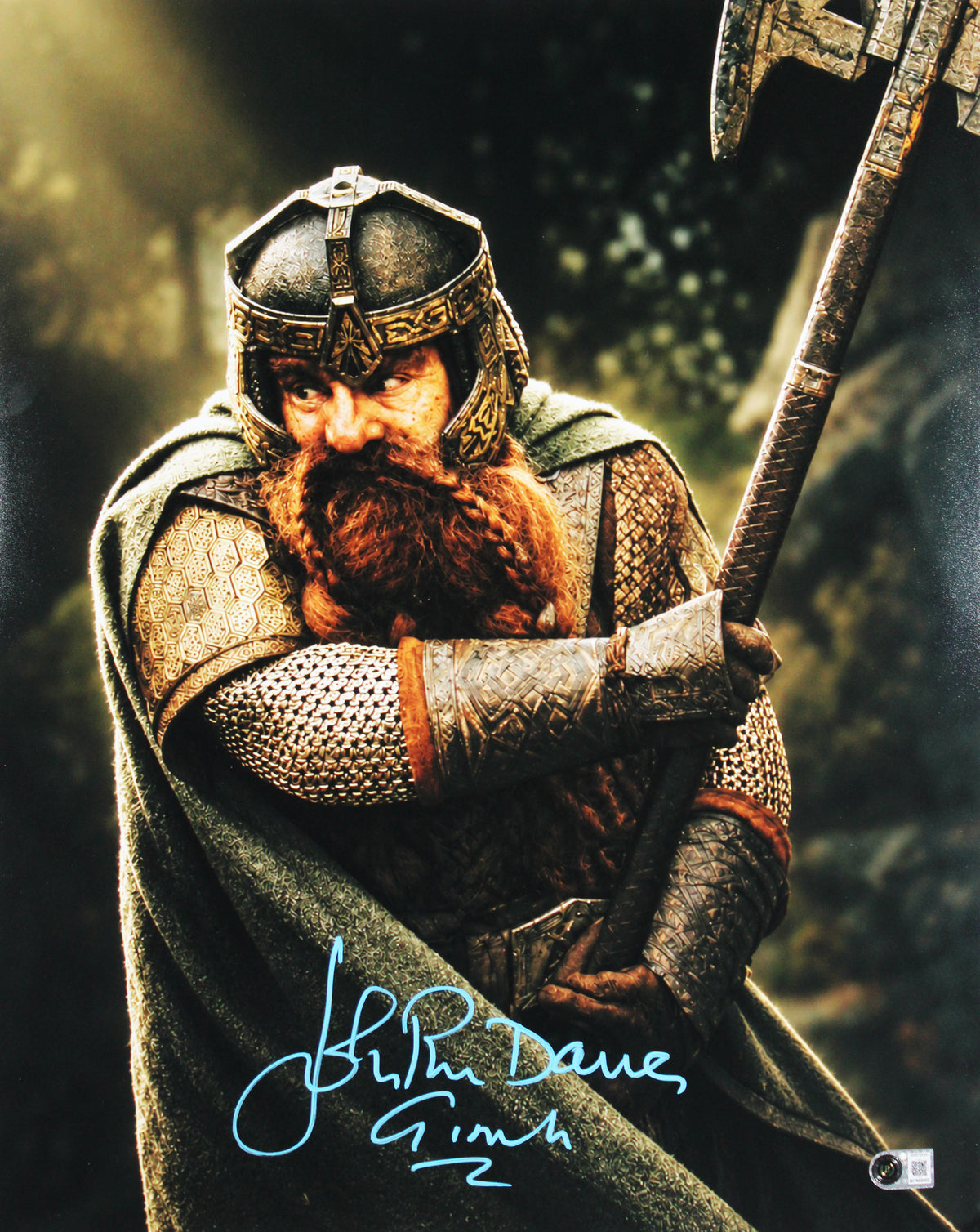 John Rhys-Davies Lord of the Rings "Gimli" Signed 16x20 Swinging Axe Photo BAS W