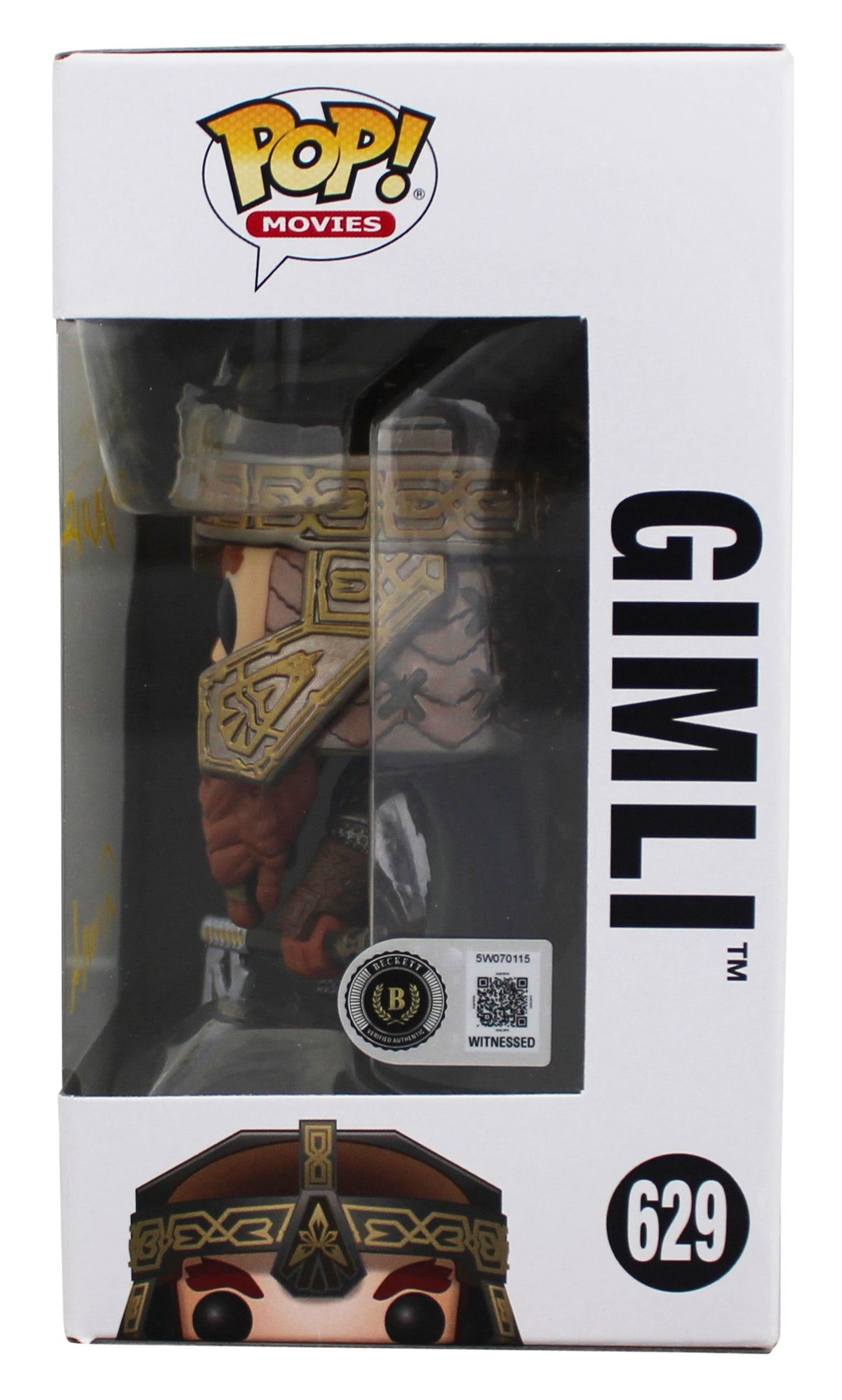 John Rhys-Davies LOTR "Gimli" Signed #629 Funko Pop Figure w/ Yellow Sig BAS Wit
