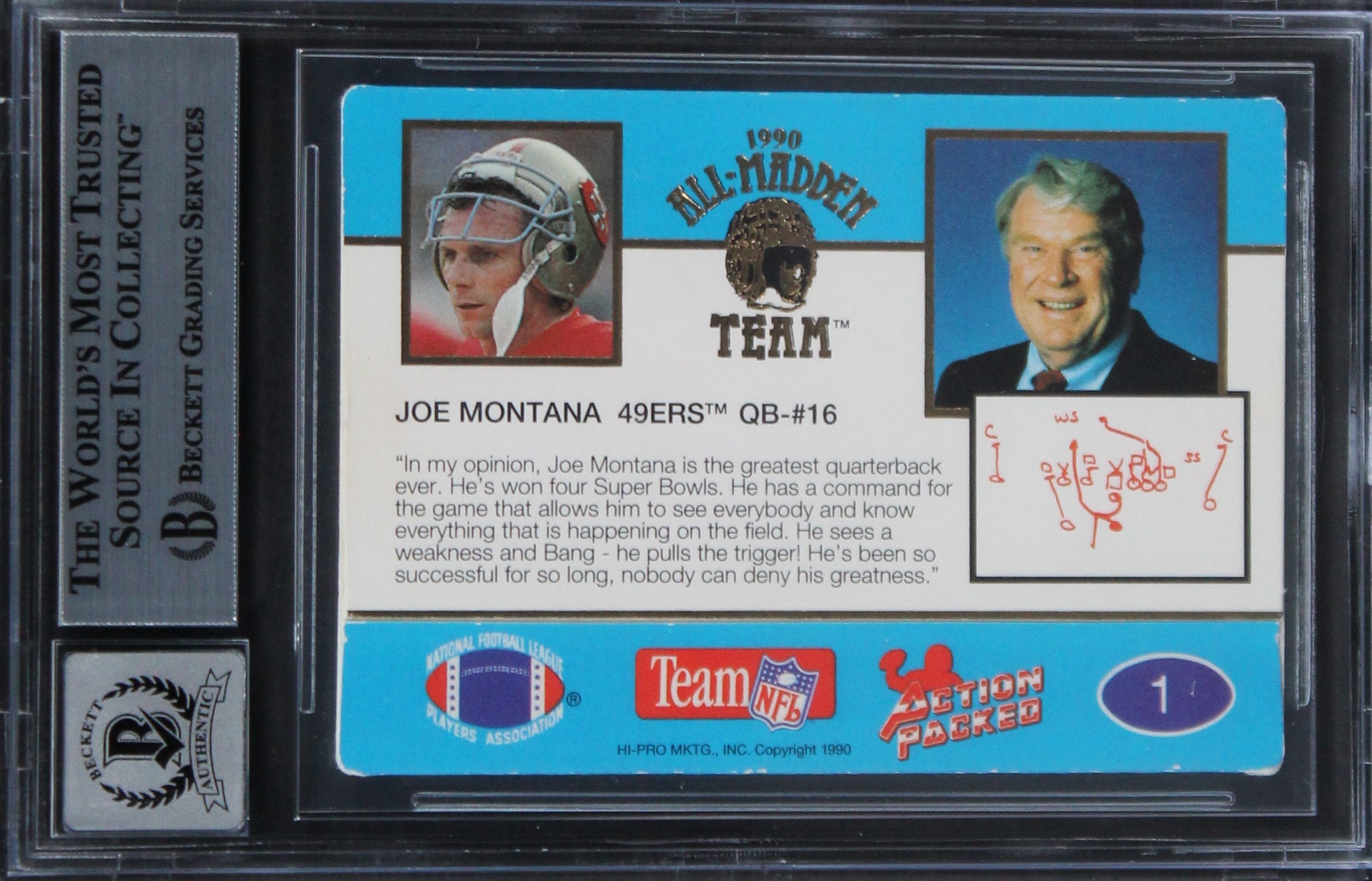 49ers Joe Montana Signed 1990 Action Packed AM #1 Card Auto 10! BAS Slabbed