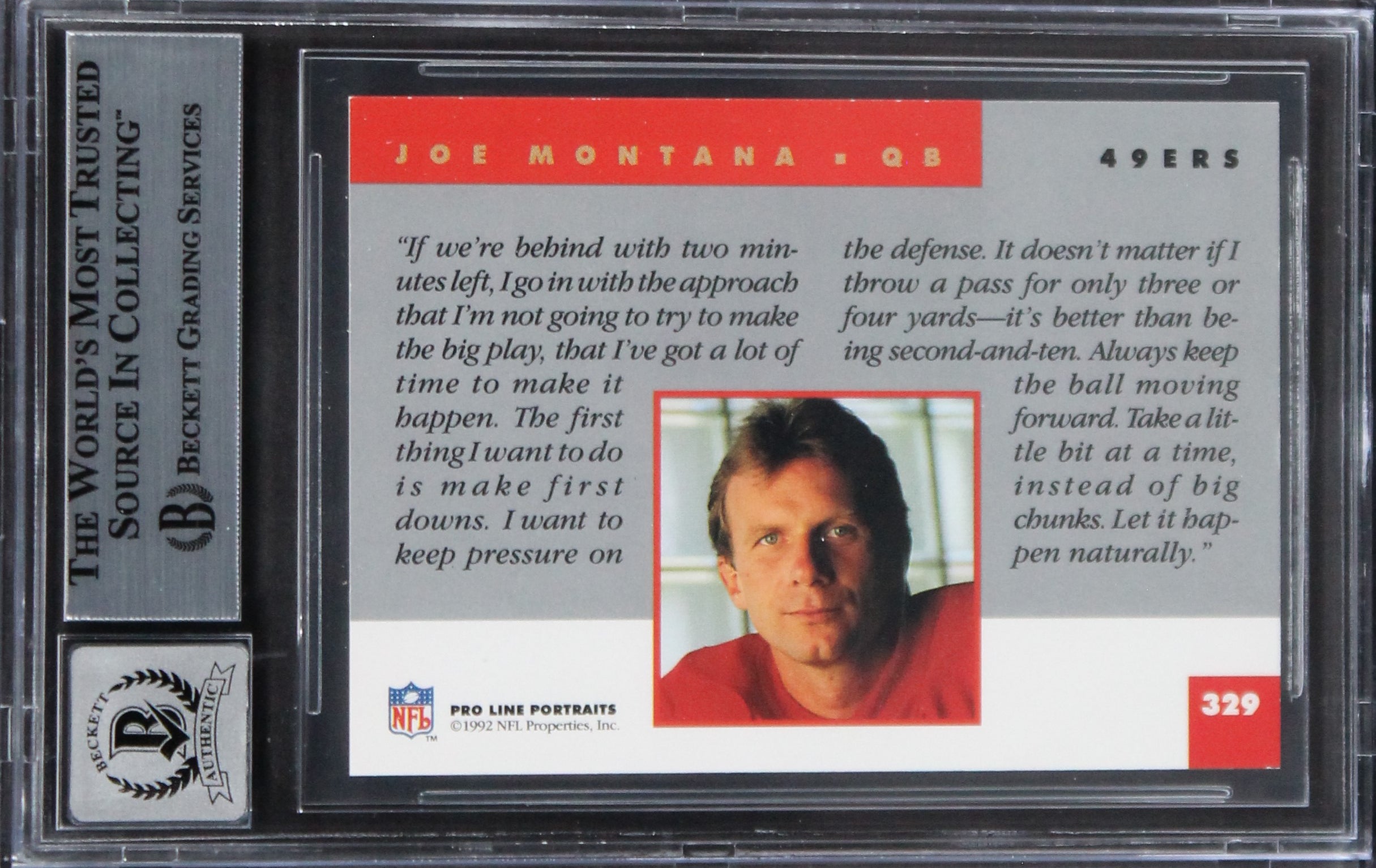 49ers Joe Montana Signed 1992 Proline Portraits #329 Card Auto 10! BAS Slabbed