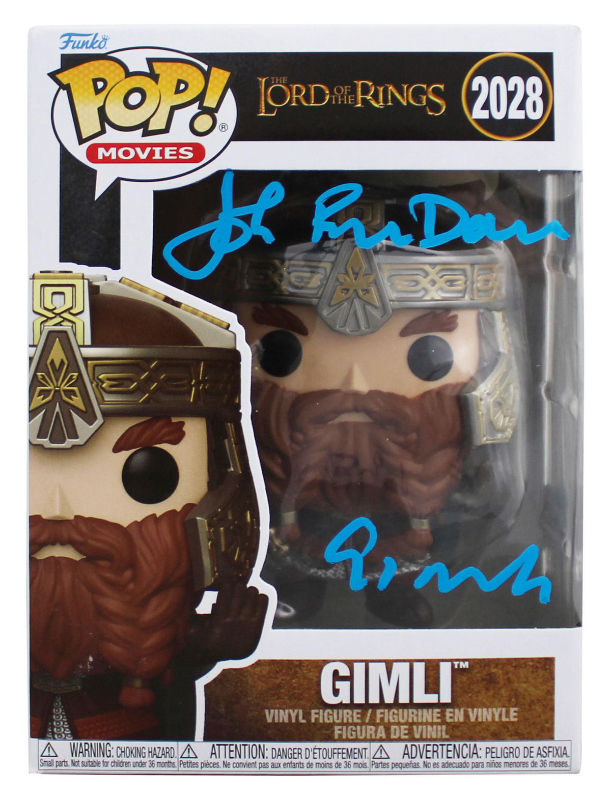 John Rhys-Davies LOTR "Gimli" Signed #2028 Funko Pop Figure w/ Blue Sig BAS Wit