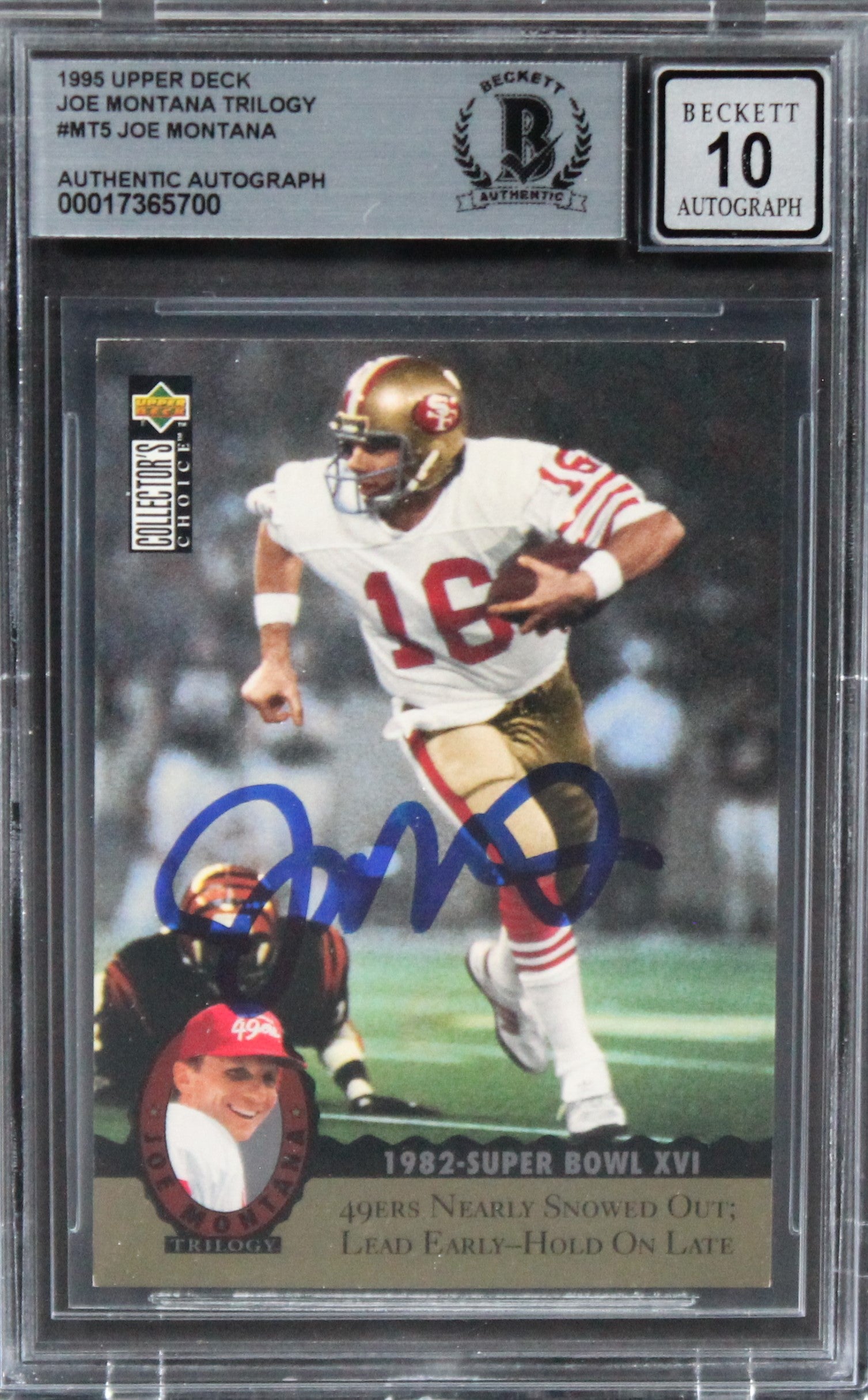 49ers Joe Montana Signed 1995 Upper Deck Trilogy #MT5 Card Auto 10! BAS Slabbed