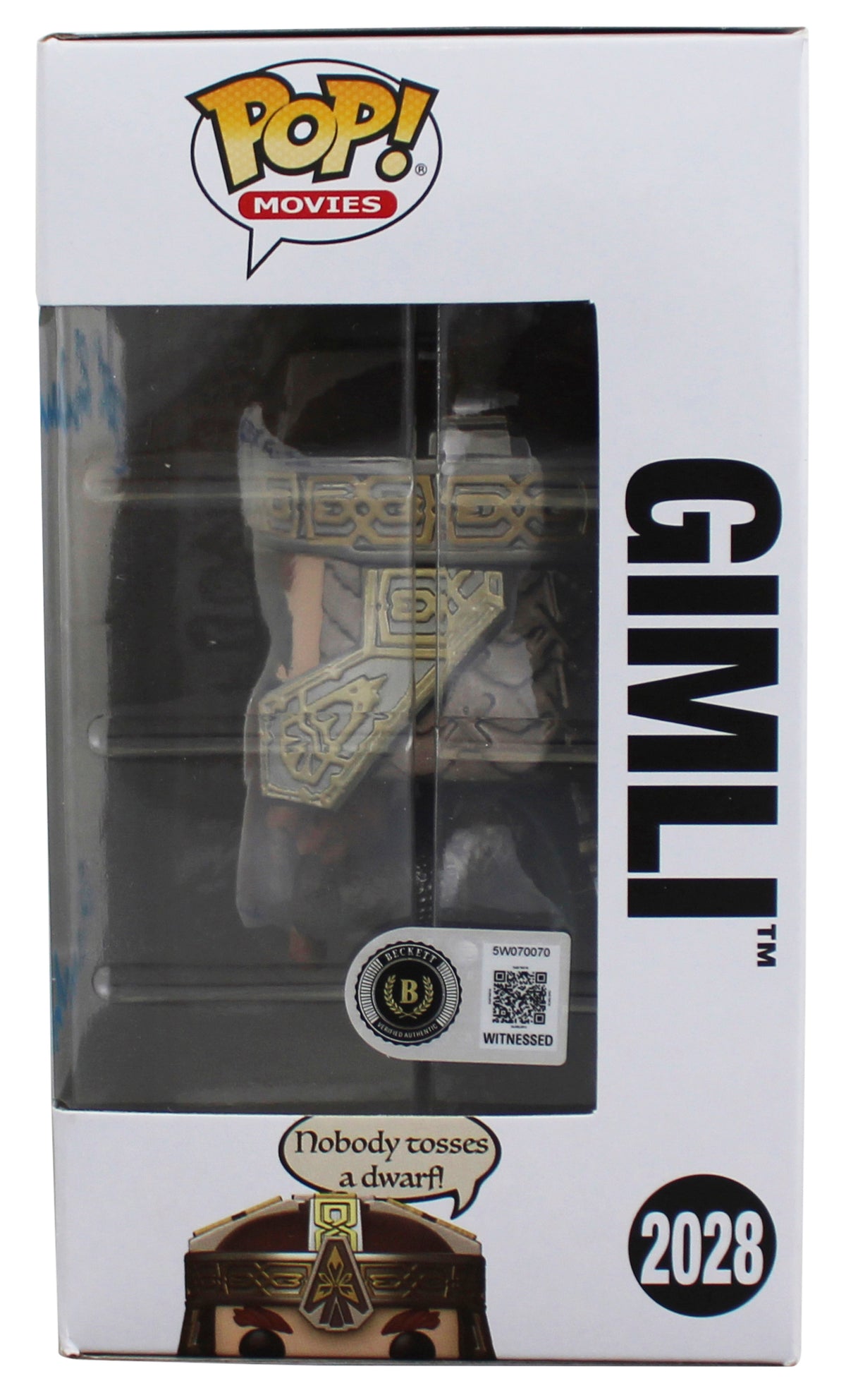 John Rhys-Davies LOTR "Gimli" Signed #2028 Funko Pop Figure w/ Blue Sig BAS Wit
