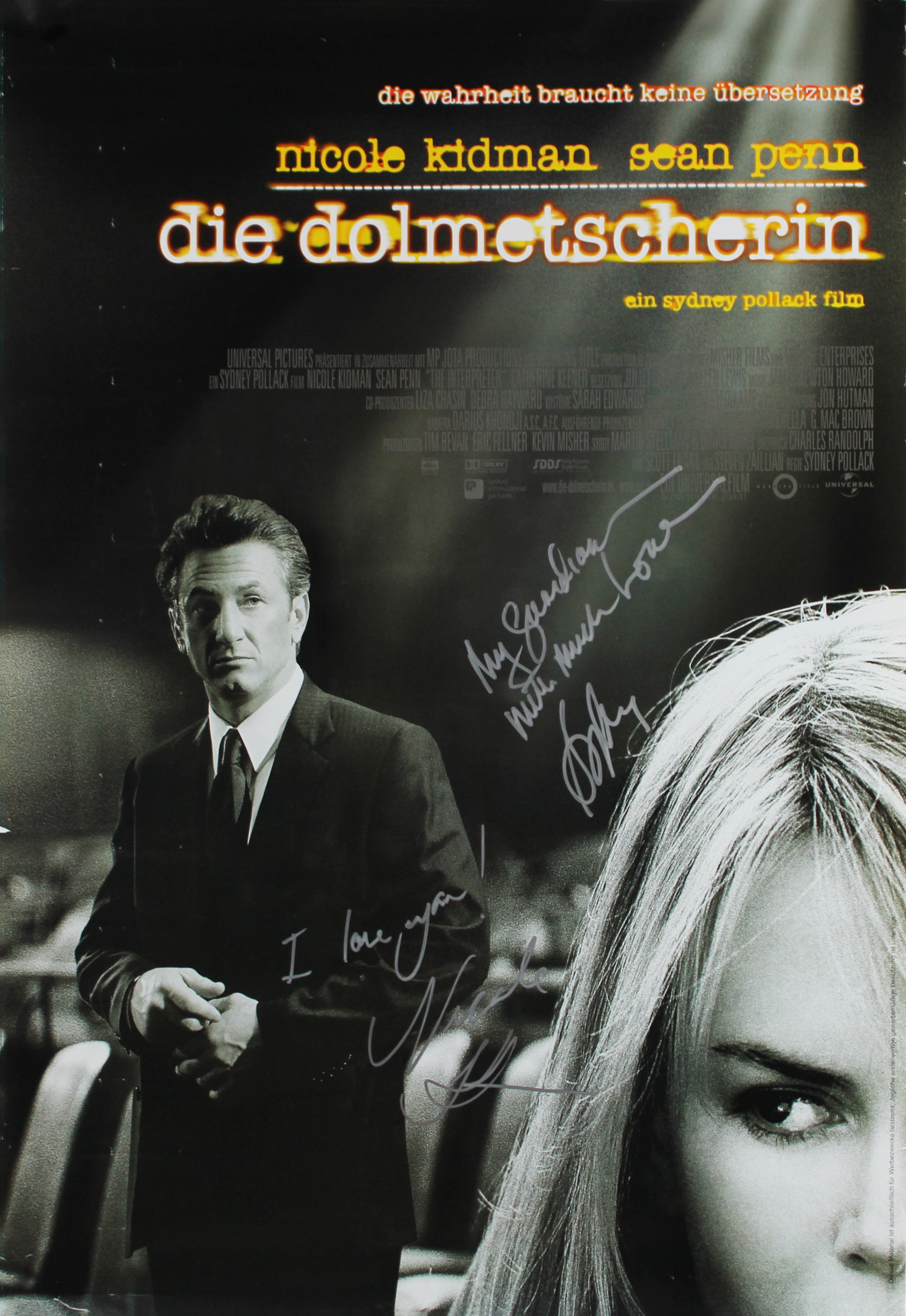 Nicole Kidman & Sean Penn The Interpreter Signed 24x36 Poster BAS #AE33979