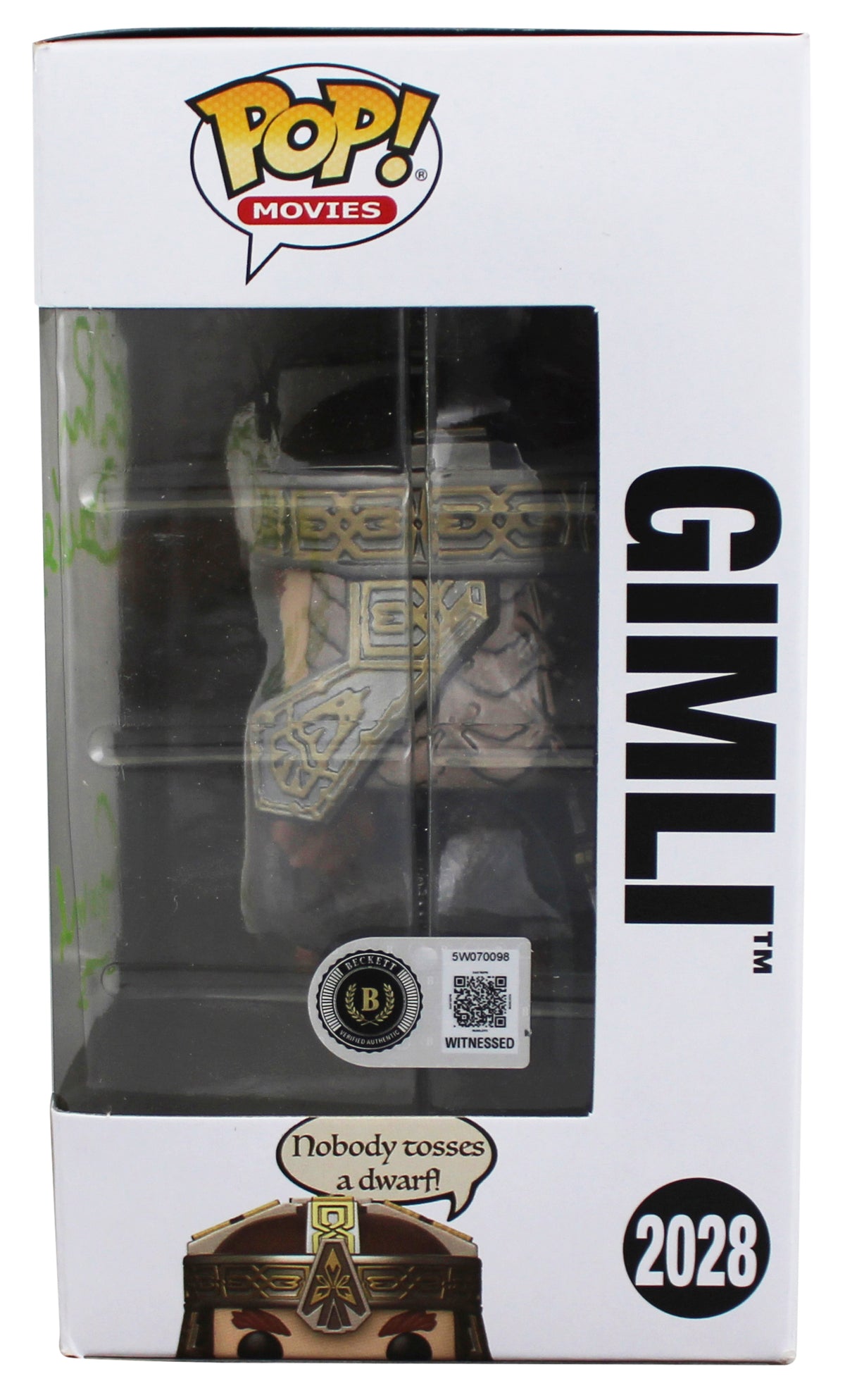 John Rhys-Davies LOTR "Gimli" Signed #2028 Funko Pop Figure w/ Green Sig BAS Wit