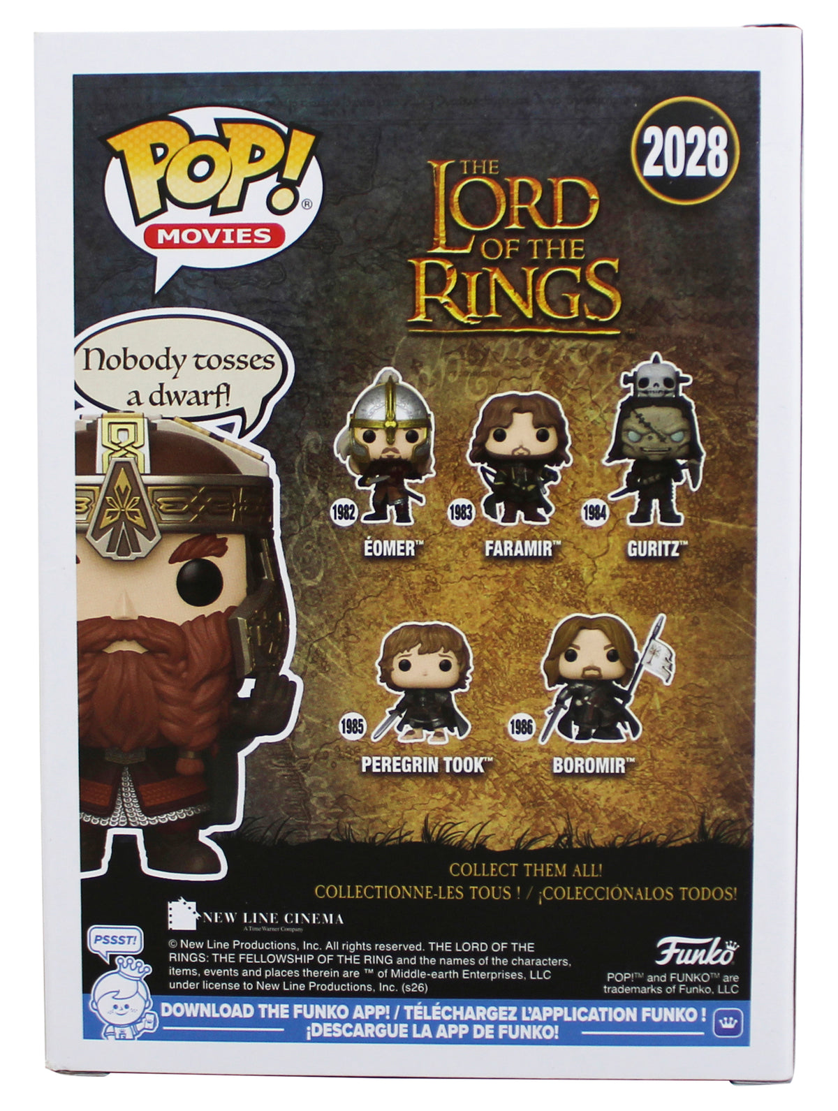 John Rhys-Davies LOTR "Gimli" Signed #2028 Funko Pop Figure w/ Green Sig BAS Wit