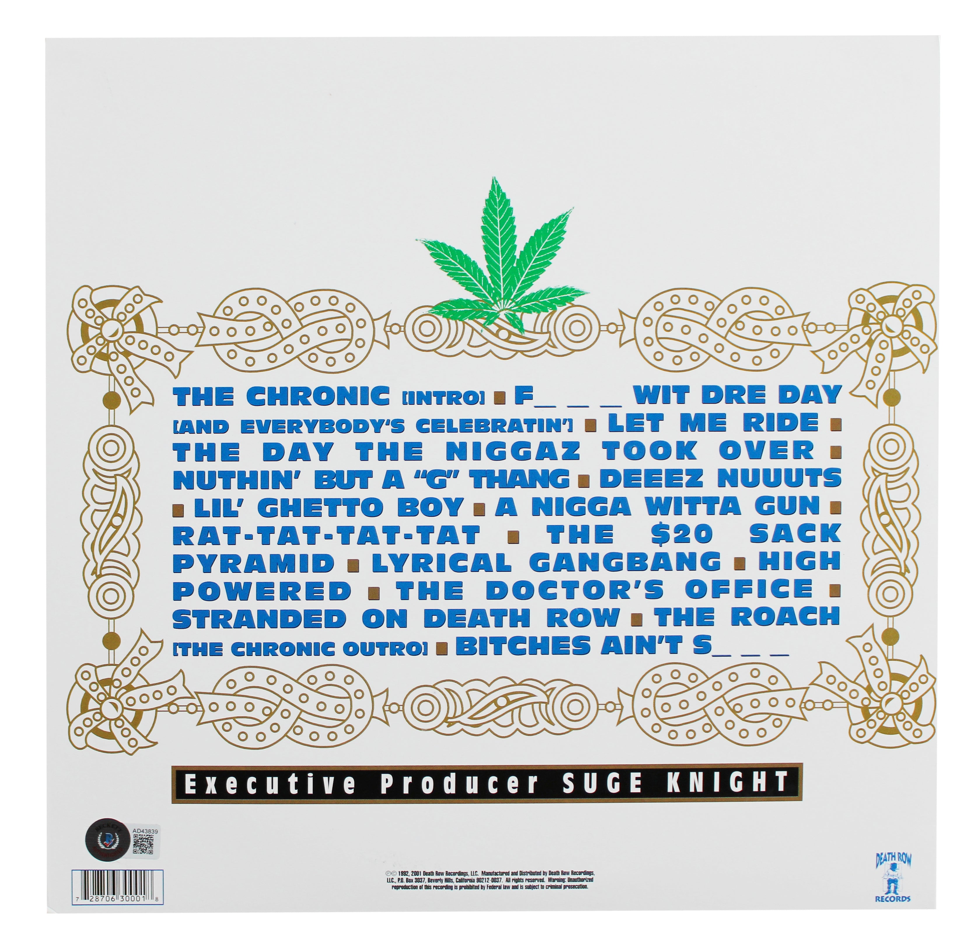 Dr. Dre Authentic Signed The Chronic Album Cover W/ Vinyl BAS #AD43839