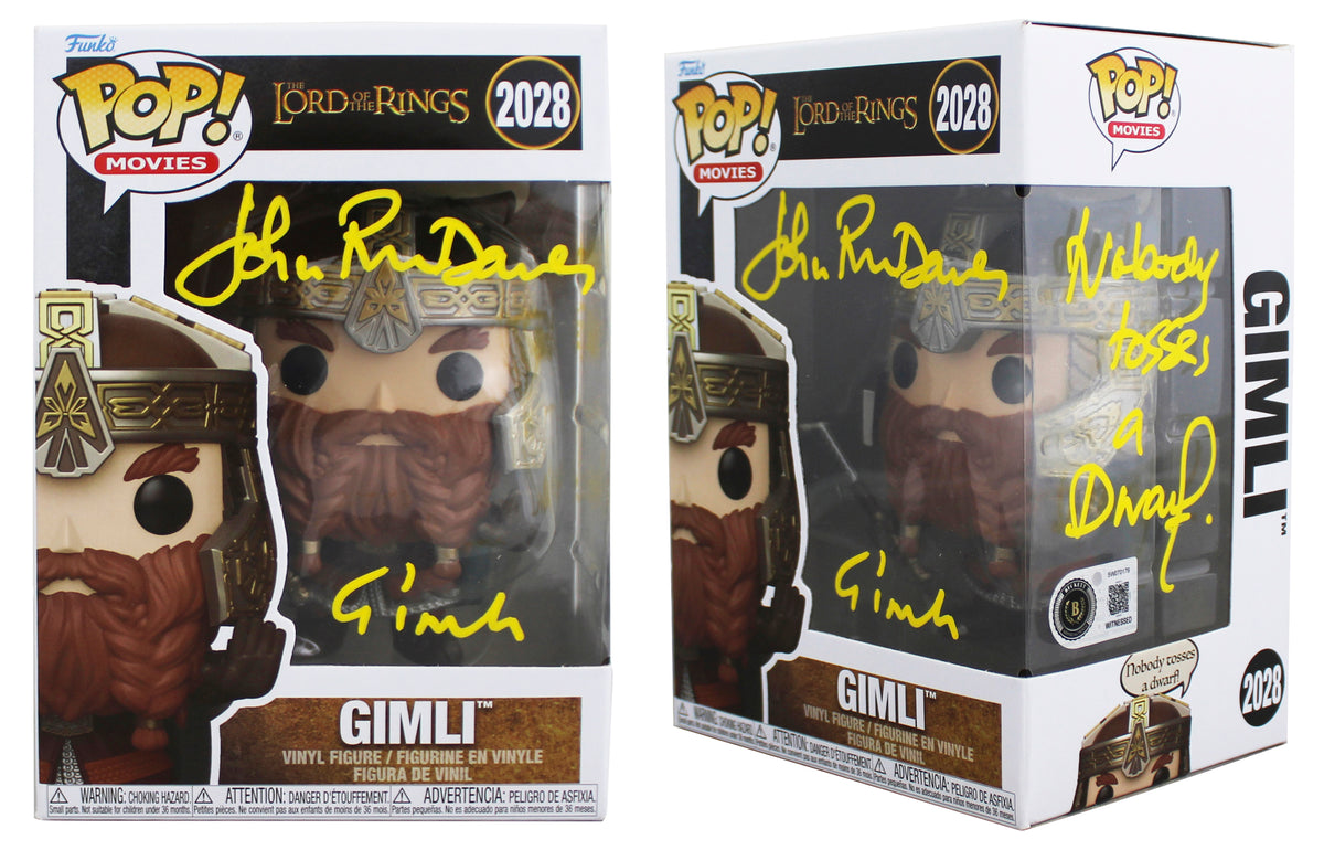 John Rhys-Davies LOTR "2x Insc" Signed Gimli #2028 Funko Pop Figure BAS Witness