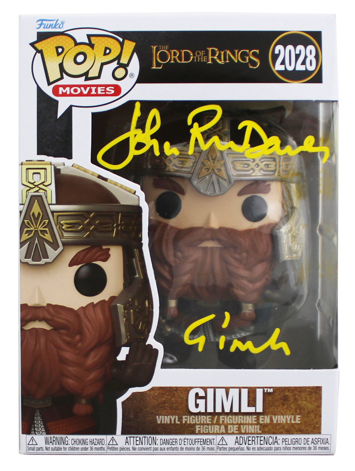John Rhys-Davies LOTR "2x Insc" Signed Gimli #2028 Funko Pop Figure BAS Witness