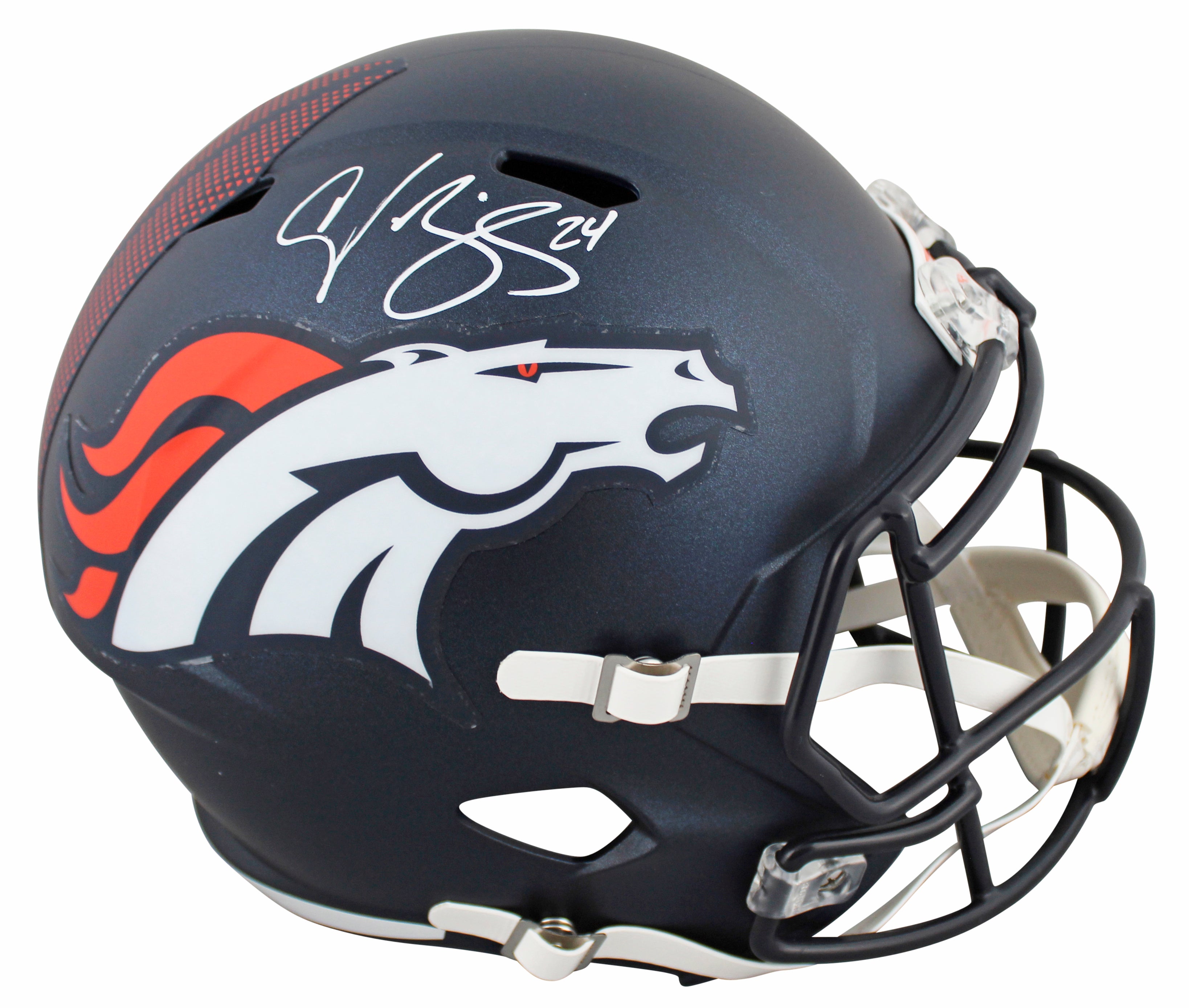 Broncos Champ Bailey Signed F/S Speed Rep Helmet W/ Case w/ White Sig BAS Wit