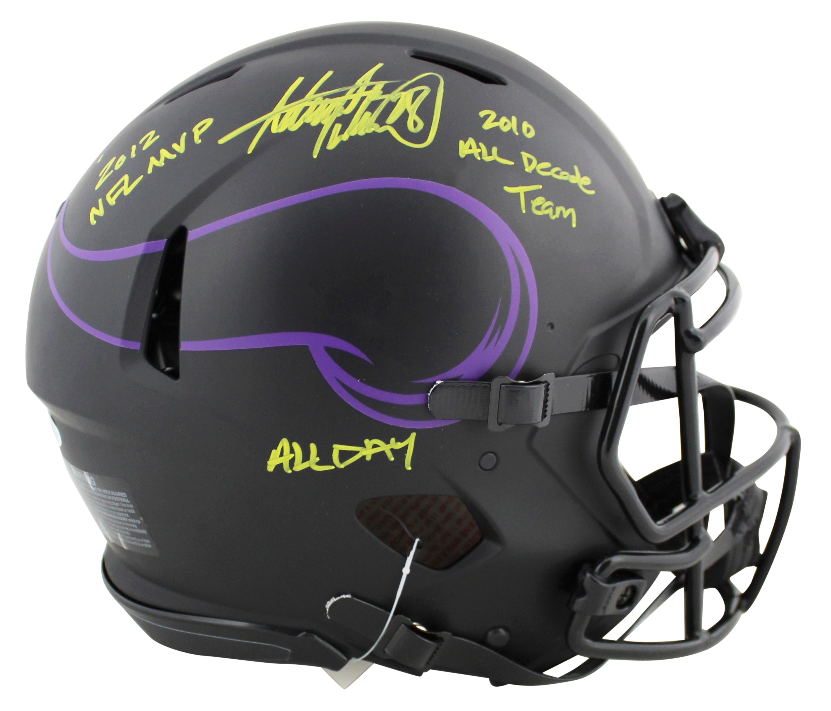 Adrian Peterson "3x Insc" Signed Eclipse Proline F/S Speed Helmet  W/ Case BAS W