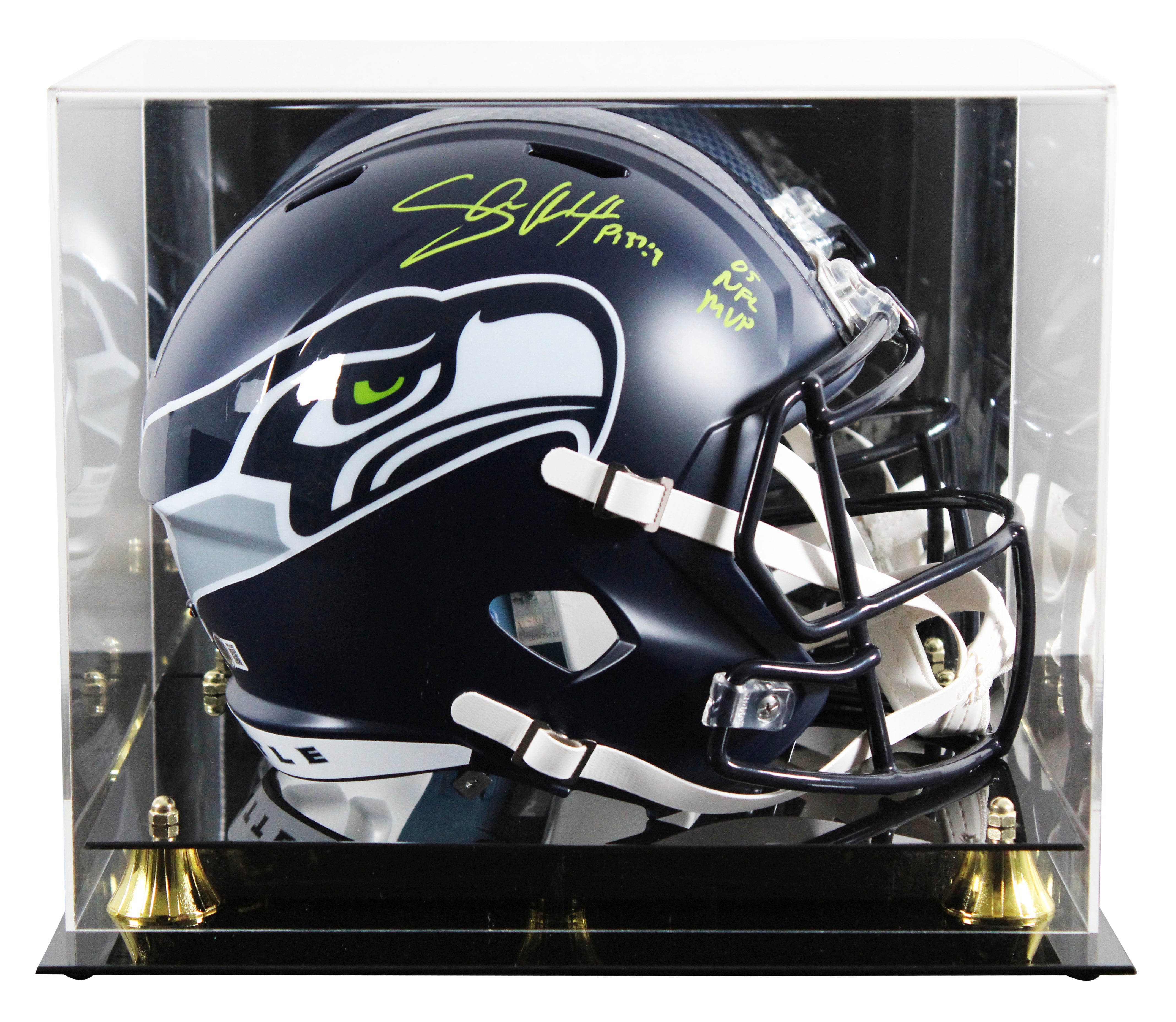 Seahawks Shaun Alexander "NFL MVP 2005" Signed F/S Speed Rep Helmet W/ Case BAS