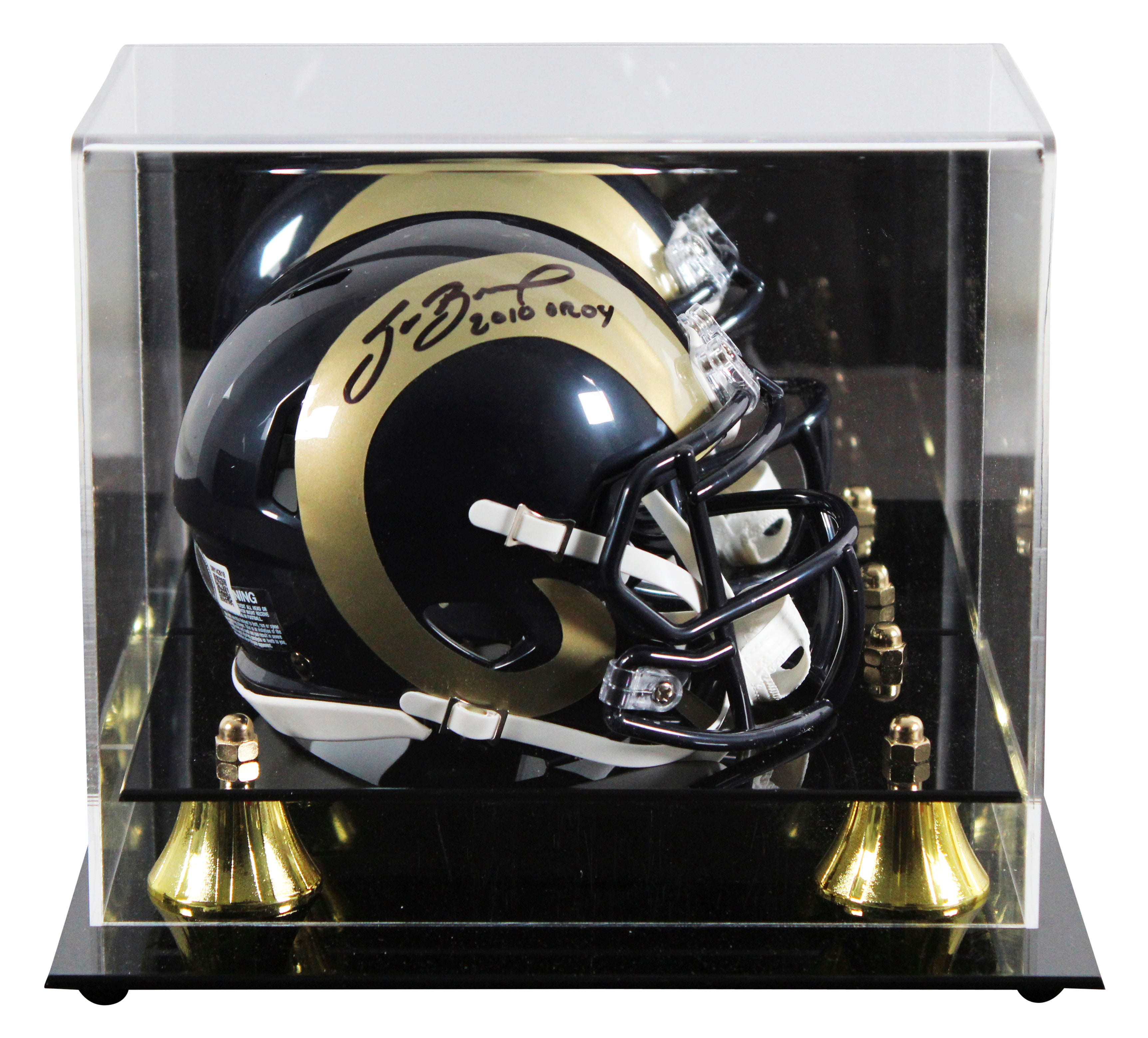 Rams Sam Bradford "2010 OROY" Signed 2000-16 TB Speed Mini Helmet W/ Case BAS W