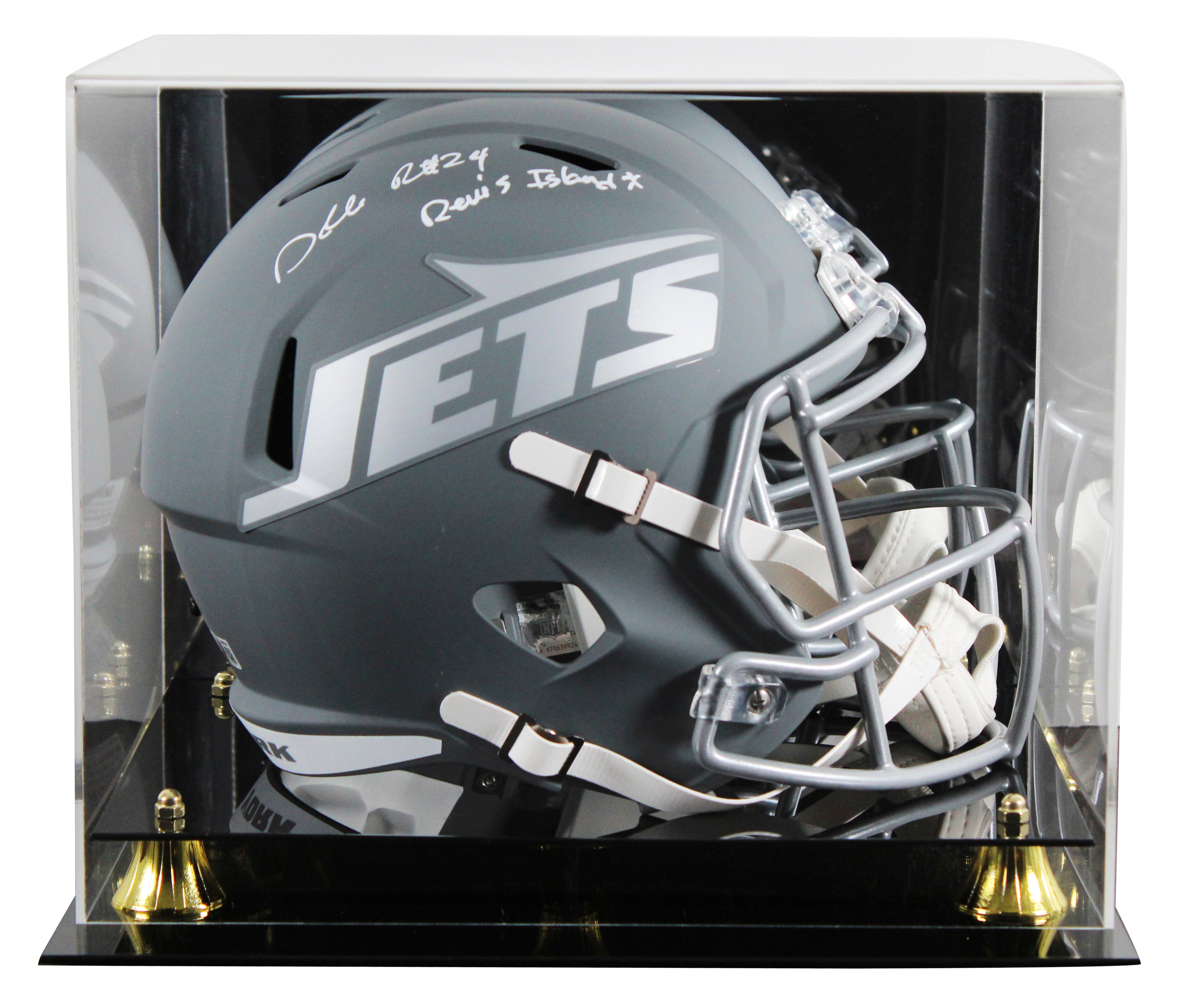 Jets Darrelle Revis "Revis Island" Signed Slate F/S Speed Rep Helmet W/ Case BAS