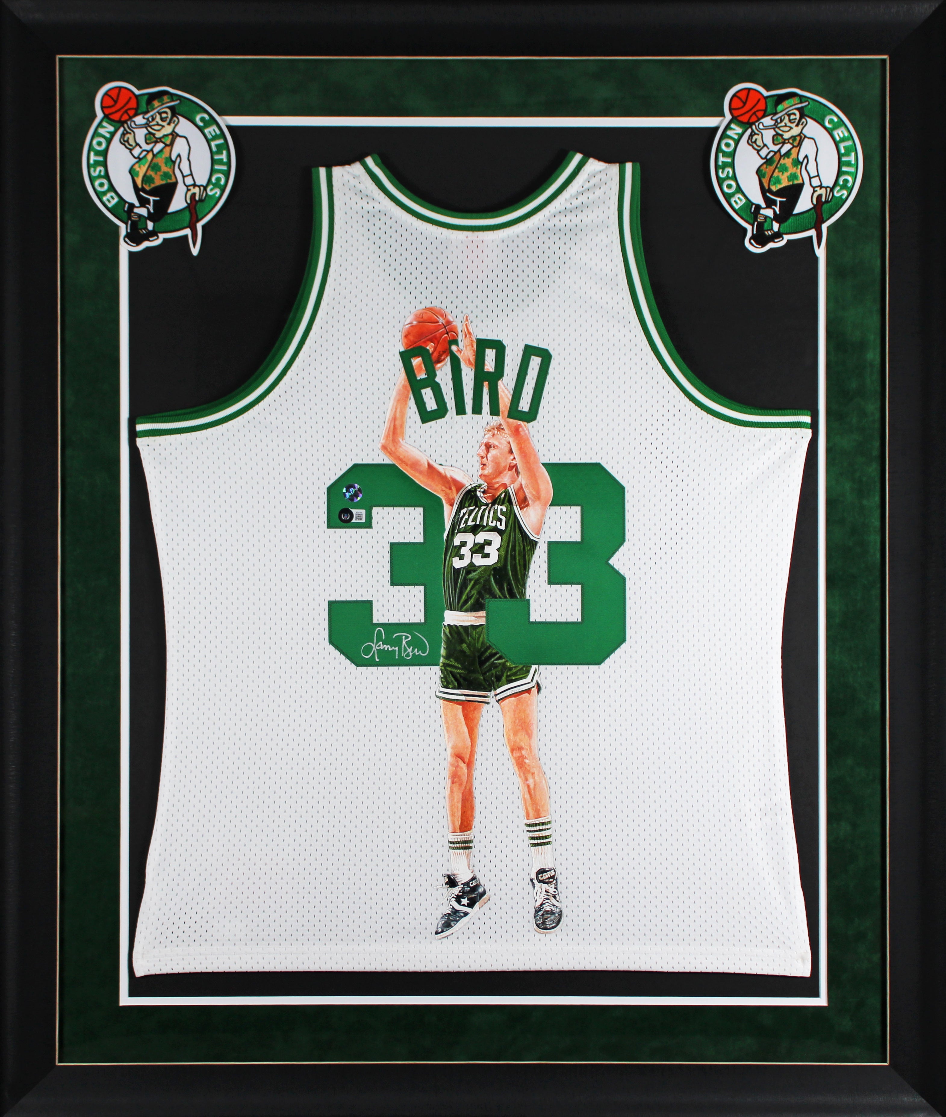 Larry Bird Signed Hand Painted LE 1/1 By William Zavala Framed Jersey BAS Wit