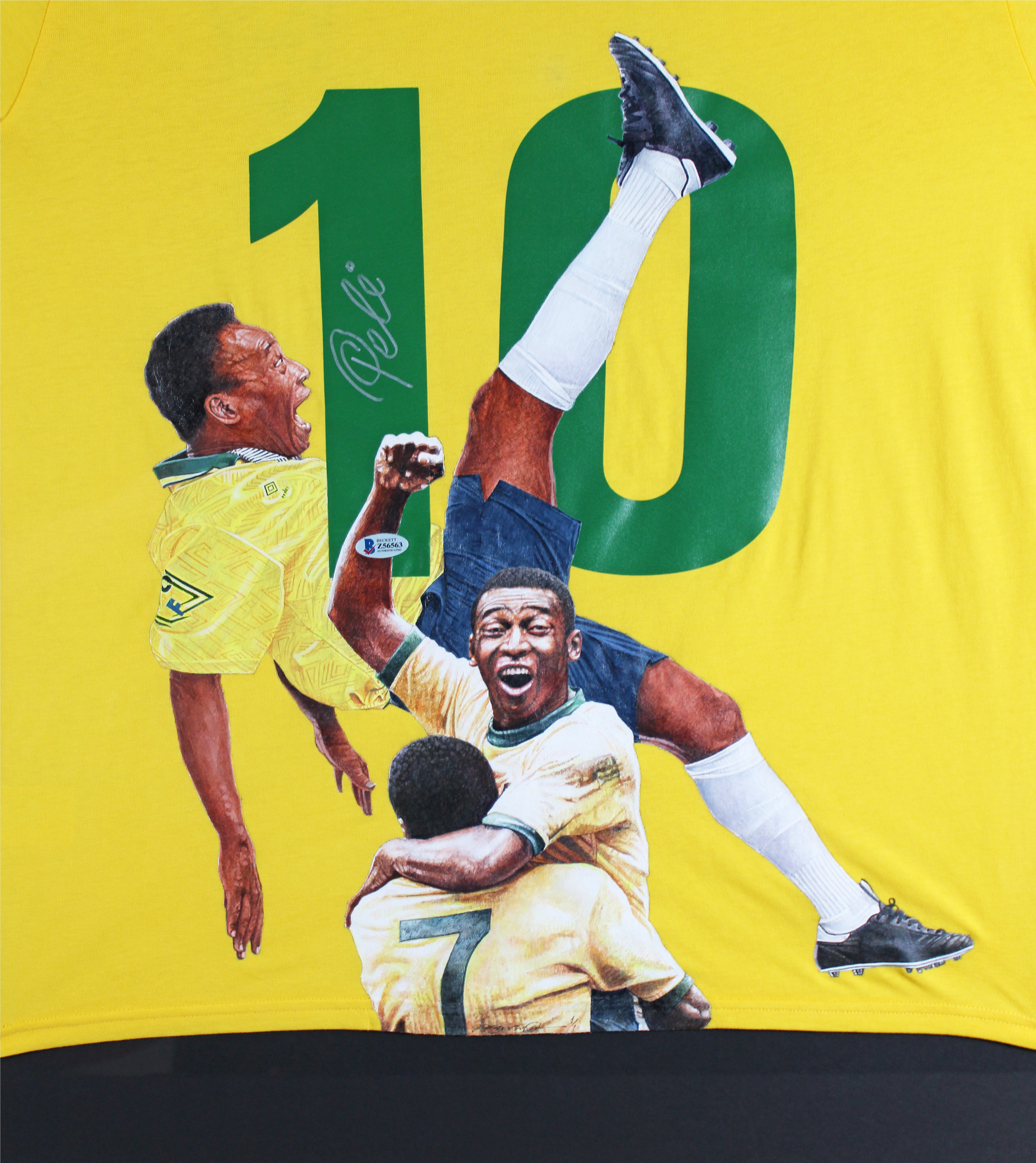 Brazil Pele Signed Hand Painted LE 1/1 By William Zavala Framed Jersey BAS COA