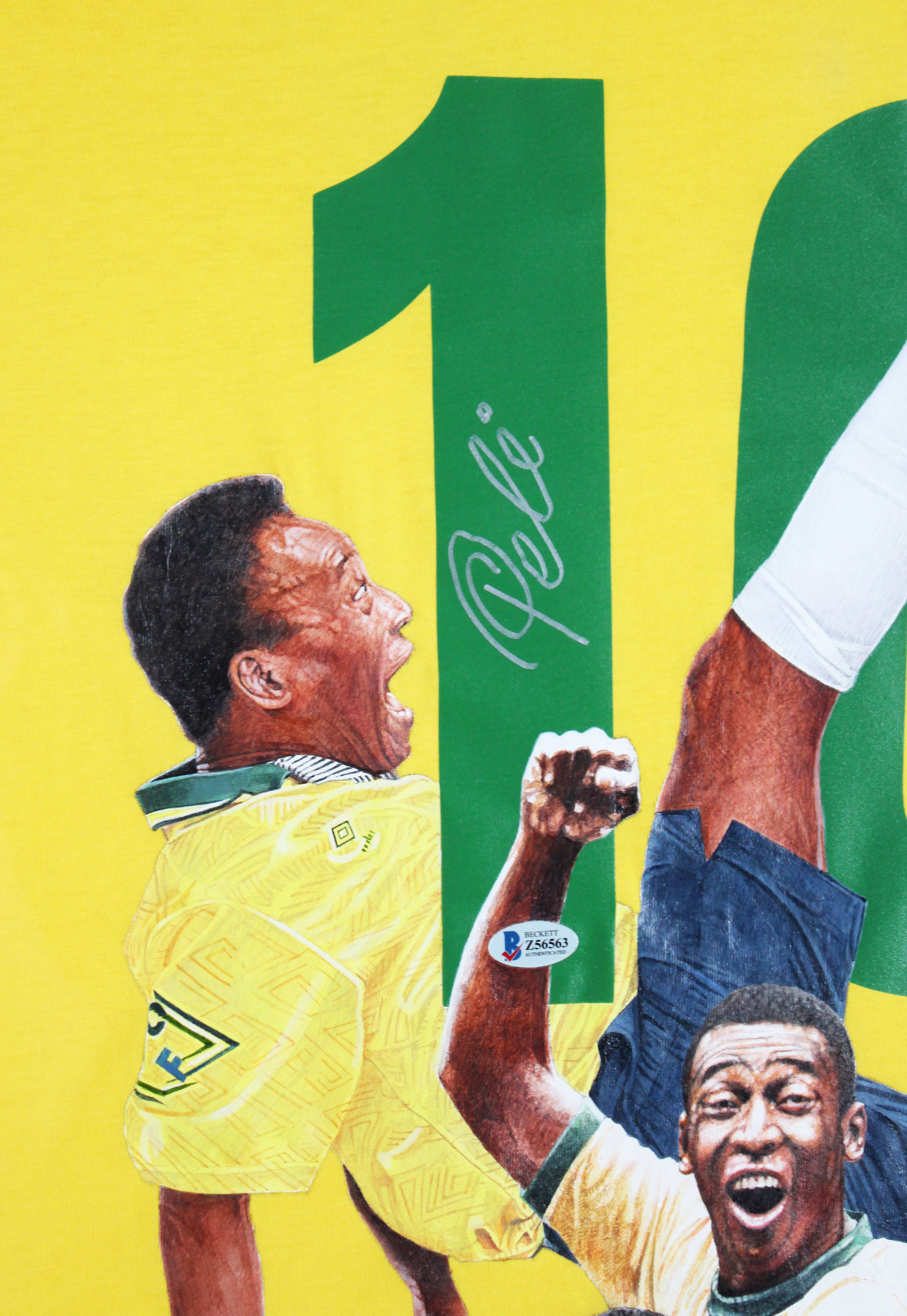 Brazil Pele Signed Hand Painted LE 1/1 By William Zavala Framed Jersey BAS COA