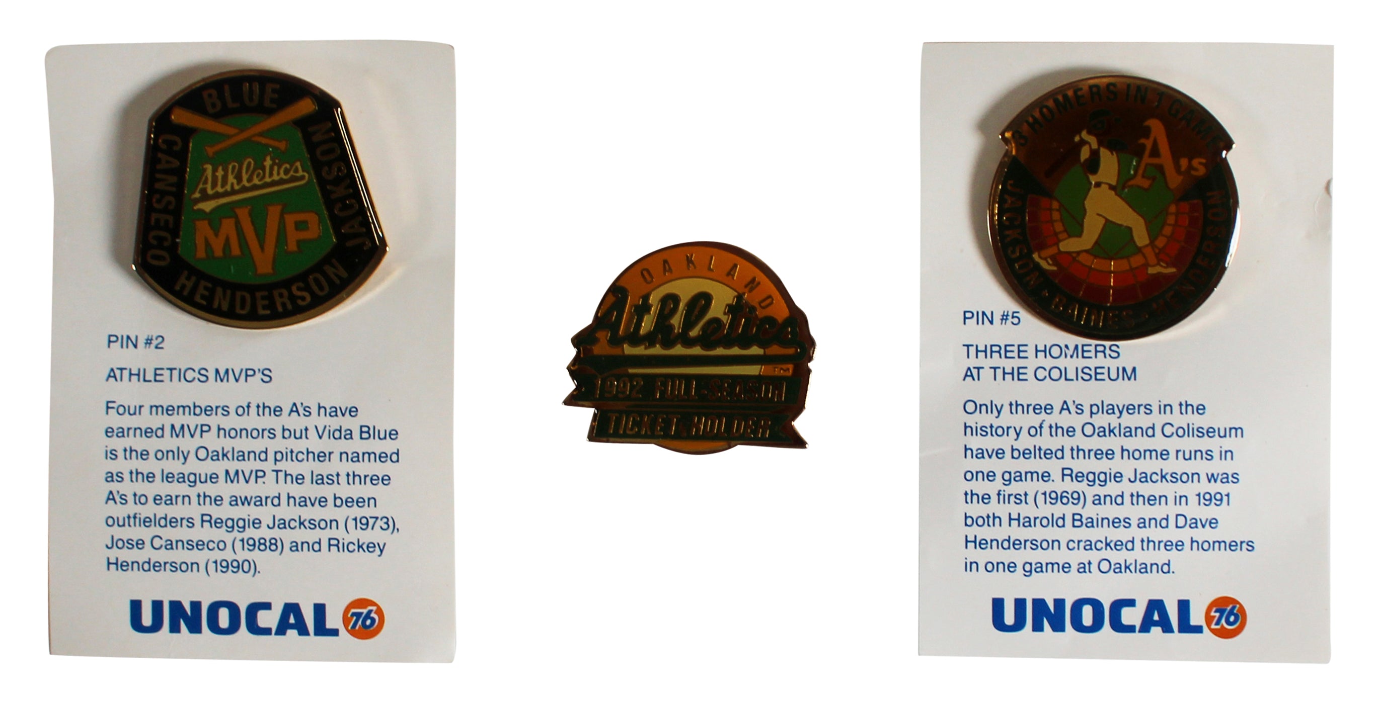 Athletics 1992 Season Collector Pin Set Un-signed 1
