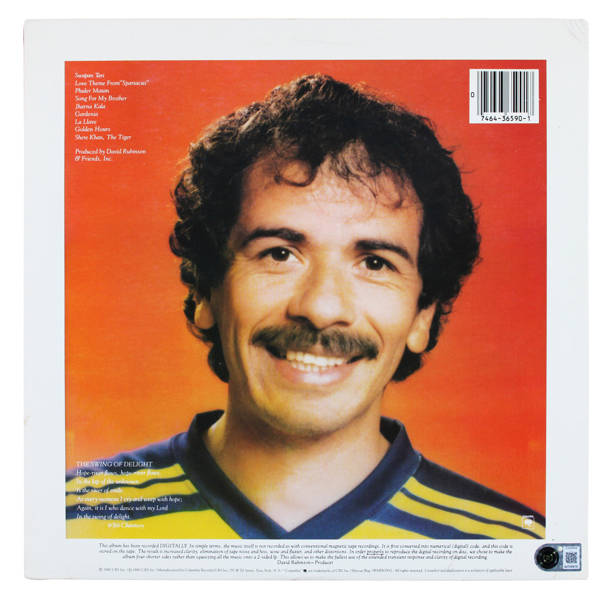 Carlos Santana Signed The Swing of Delight Album Cover W/ Vinyl BAS #AG009099