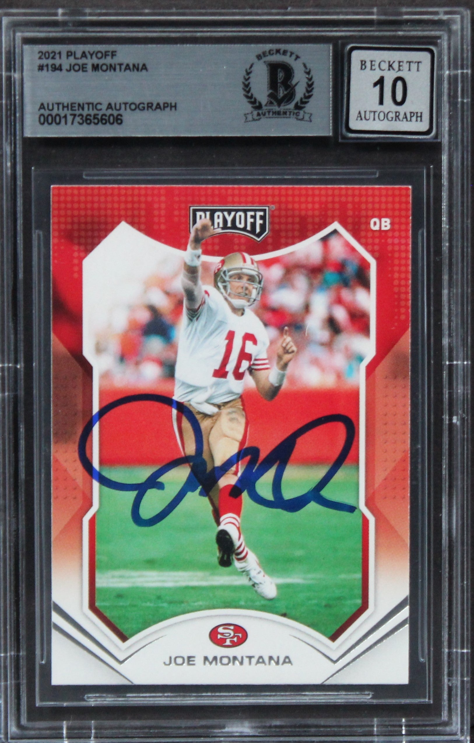 49ers Joe Montana Signed 2021 Playoff #194 Card Auto Graded 10! BAS Slabbed
