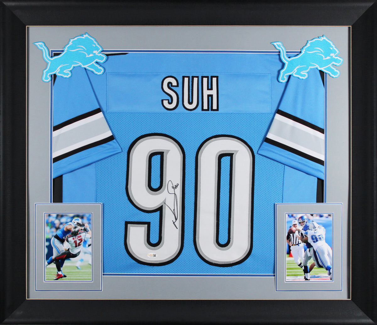 Ndamukong Suh Authentic Signed Blue Pro Style Framed Jersey JSA Witness