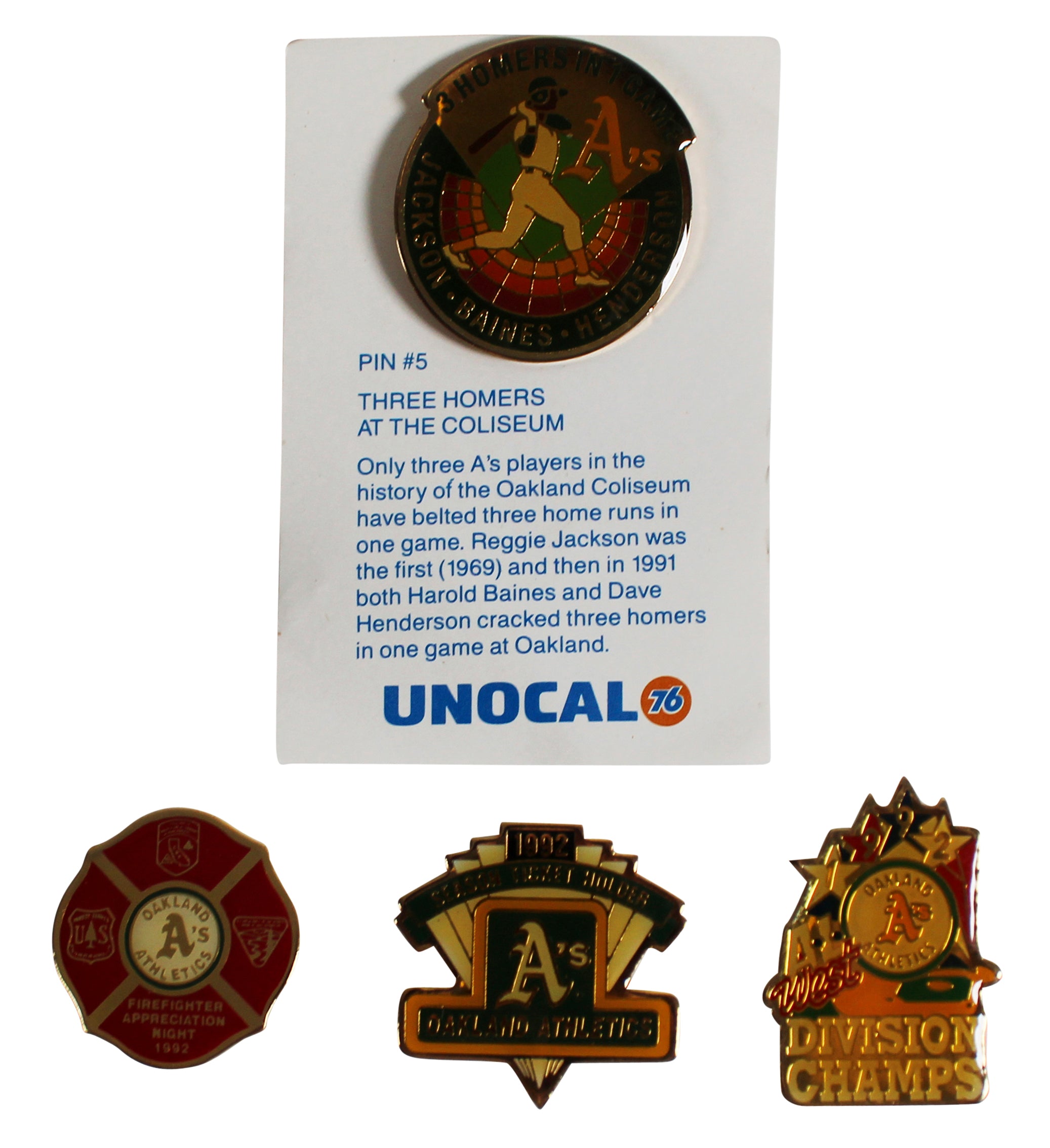 Athletics 1992 Season Collector Pin Set Un-signed 2