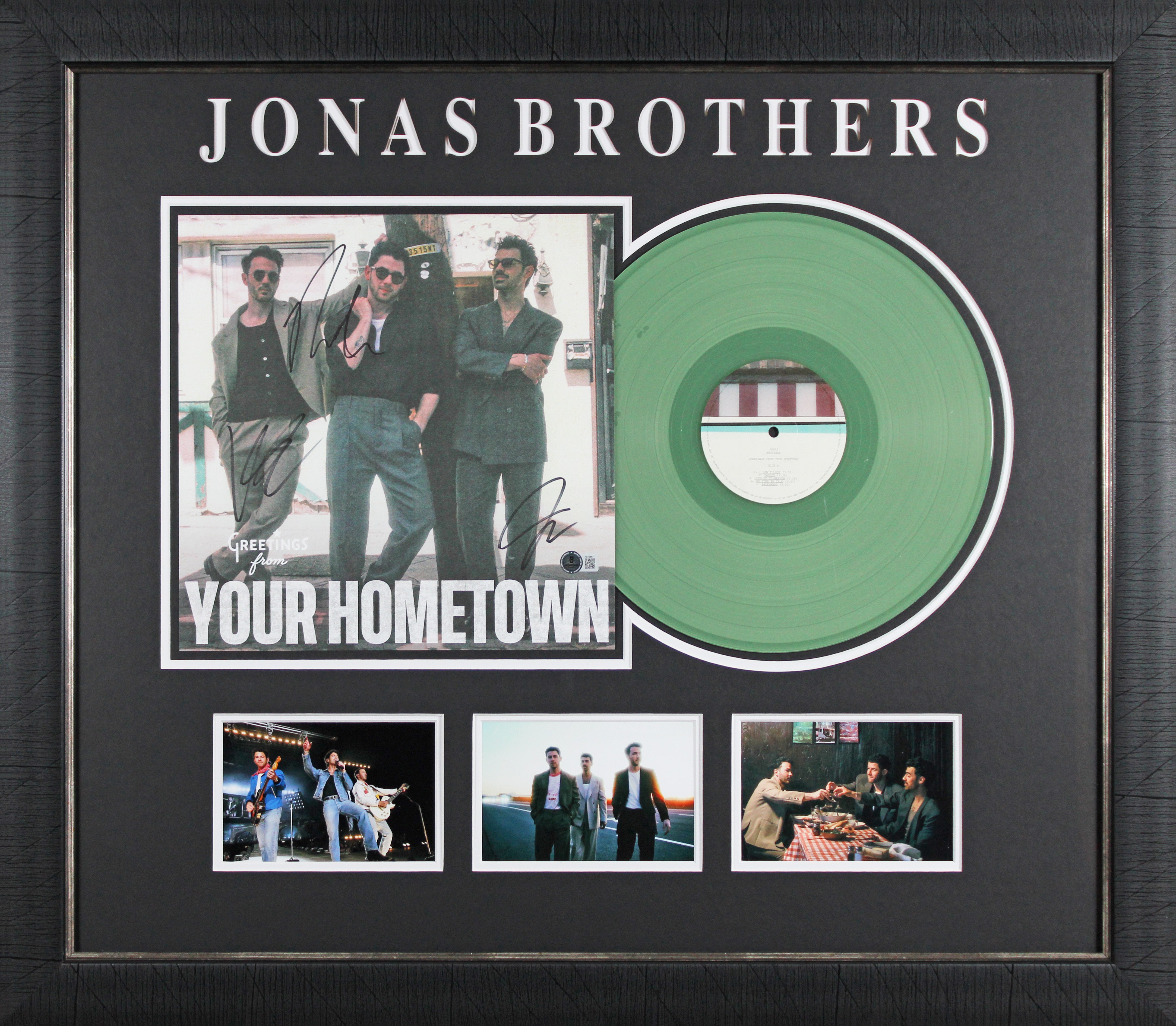 The Jonas Brothers (3) Nick, Joe & Kevin Signed & Framed Hometown Album Flat BAS