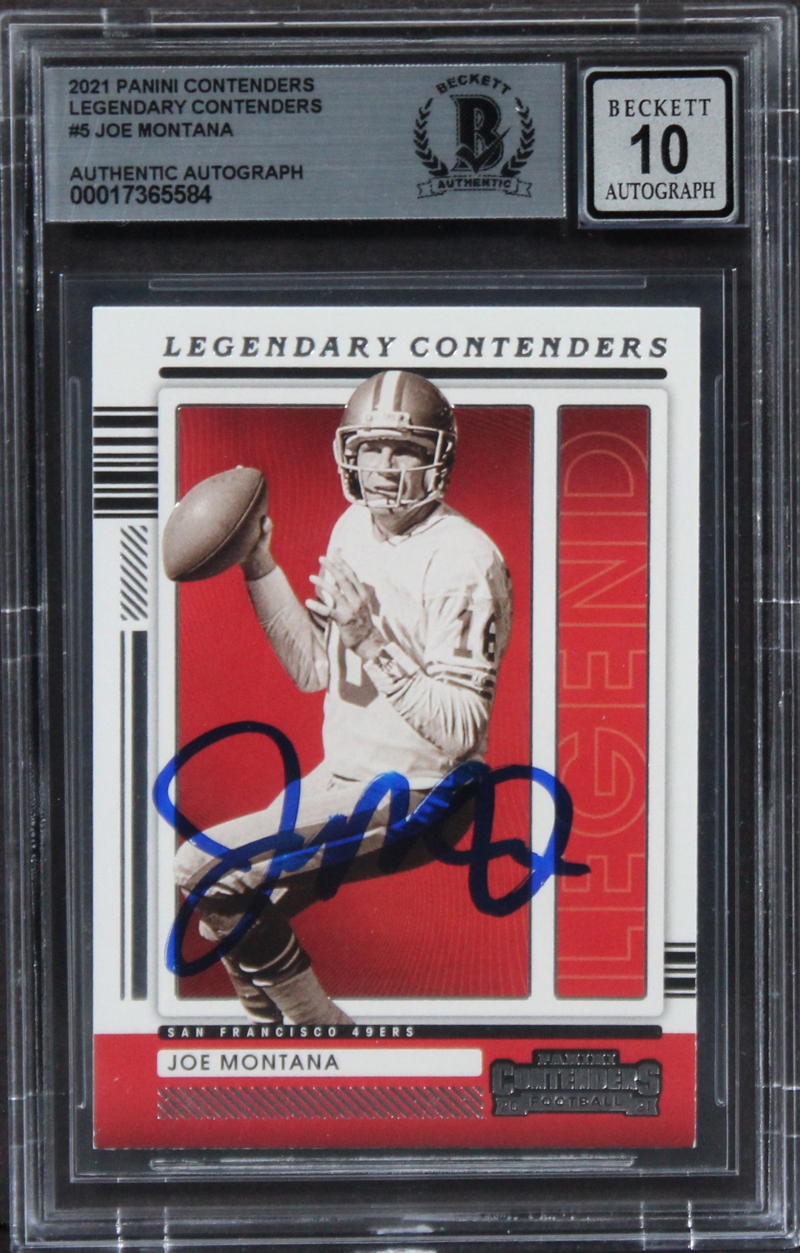 49ers Joe Montana 2021 Panini Contenders Legendary #5 Card Auto 10! BAS Slabbed