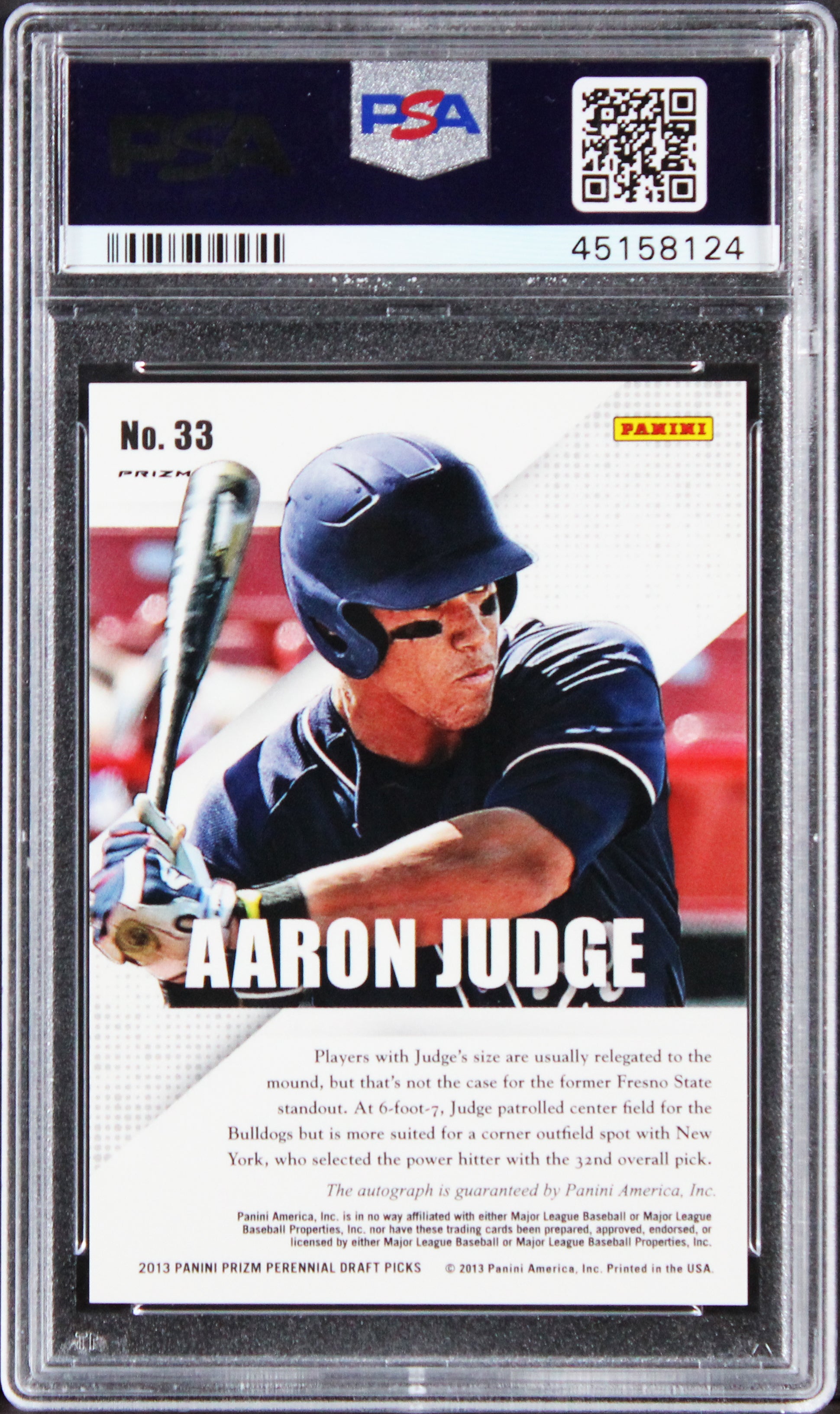 Aaron Judge Signed Panini Prizm DP #33 Silver RC Card 10! Auto 10! PSA/DNA Slab