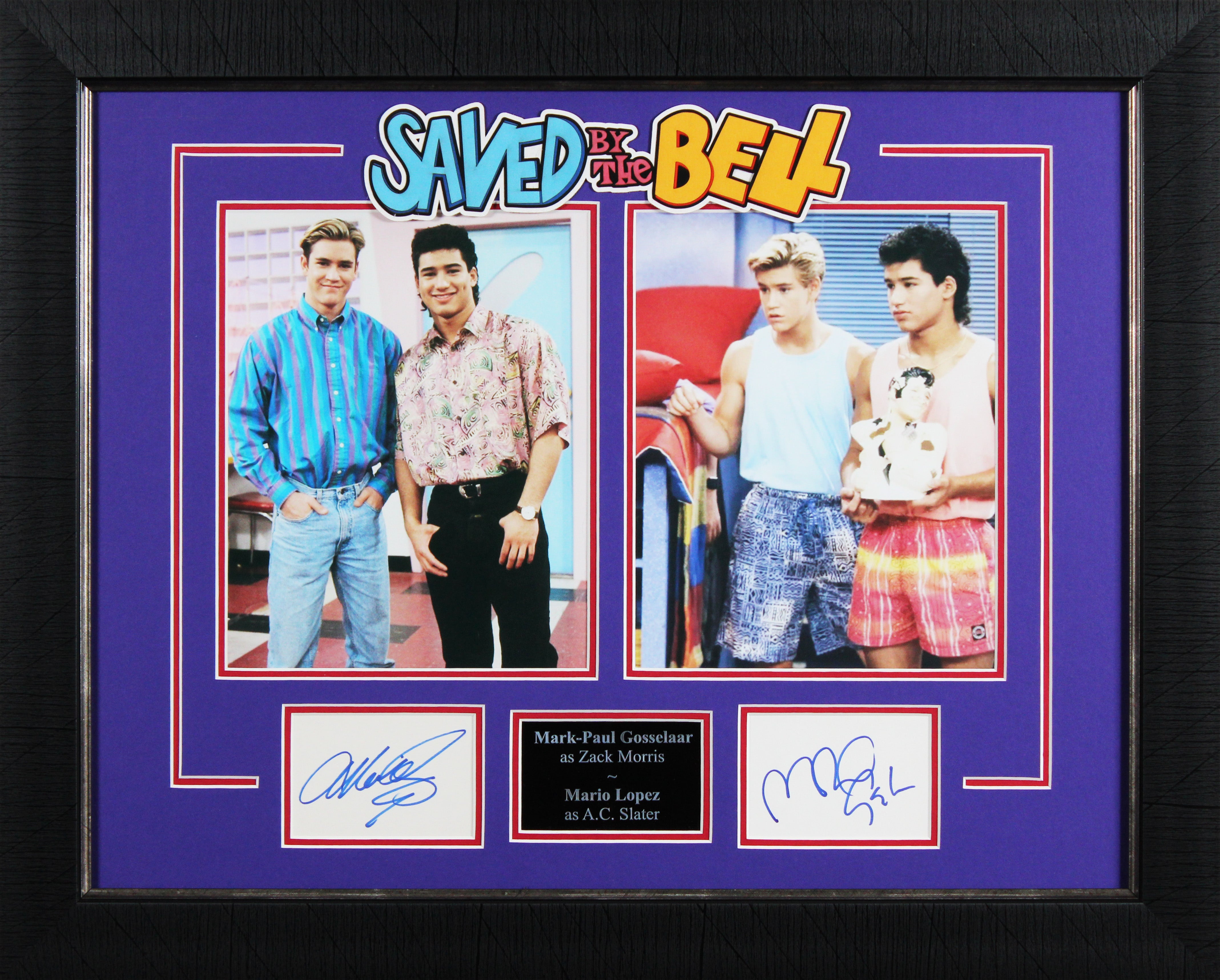 Mark-Paul Gosselaar & Mario Lopez Saved By The Bell Signed Framed Display BAS