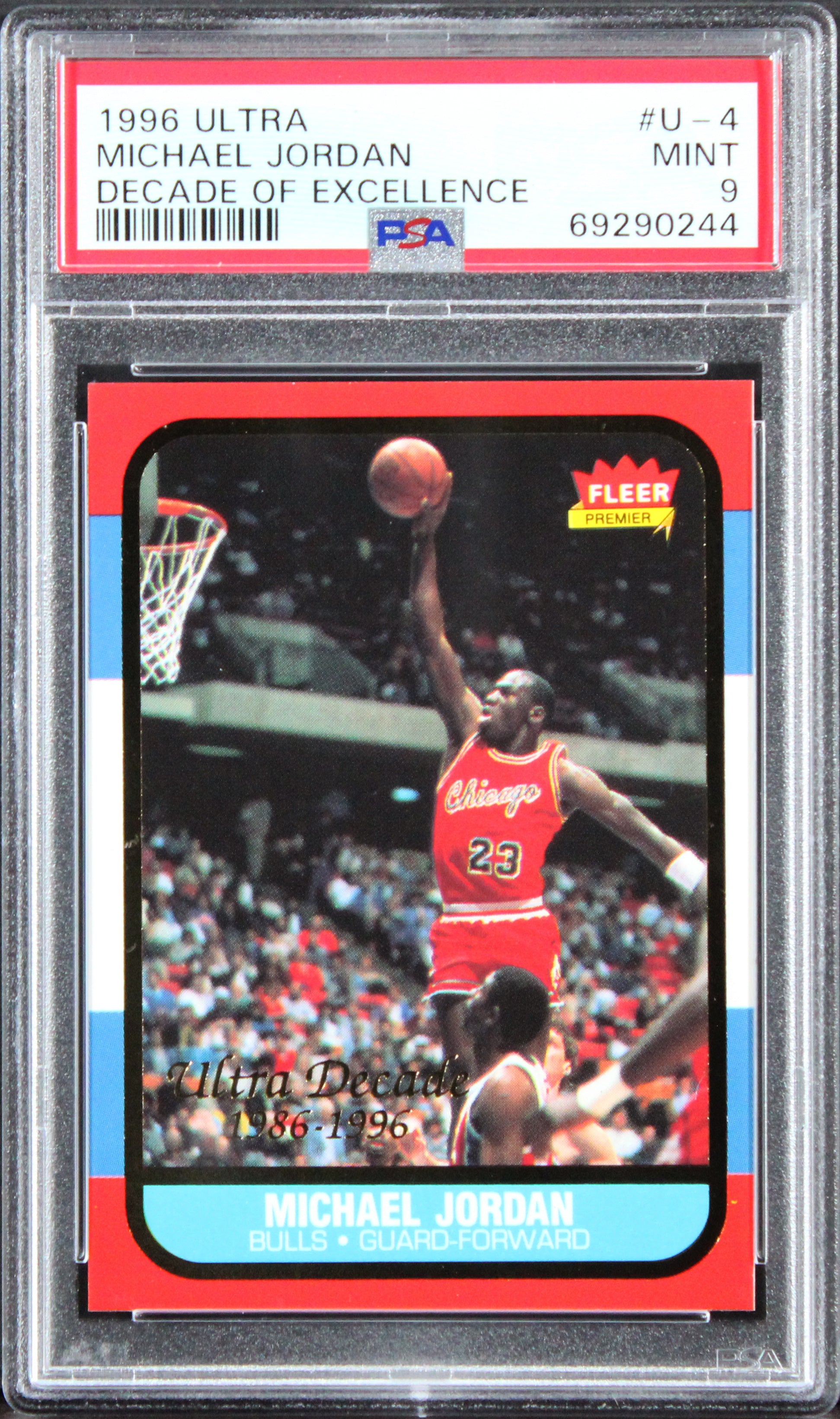 Michael Jordan 1996 Ultra Decade Of Excellence #U-4 Card Grade Mint 9! PSA Slab
