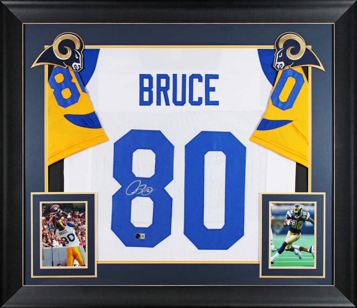 Isaac Bruce Authentic Signed White Pro Style Framed Jersey BAS Witnessed