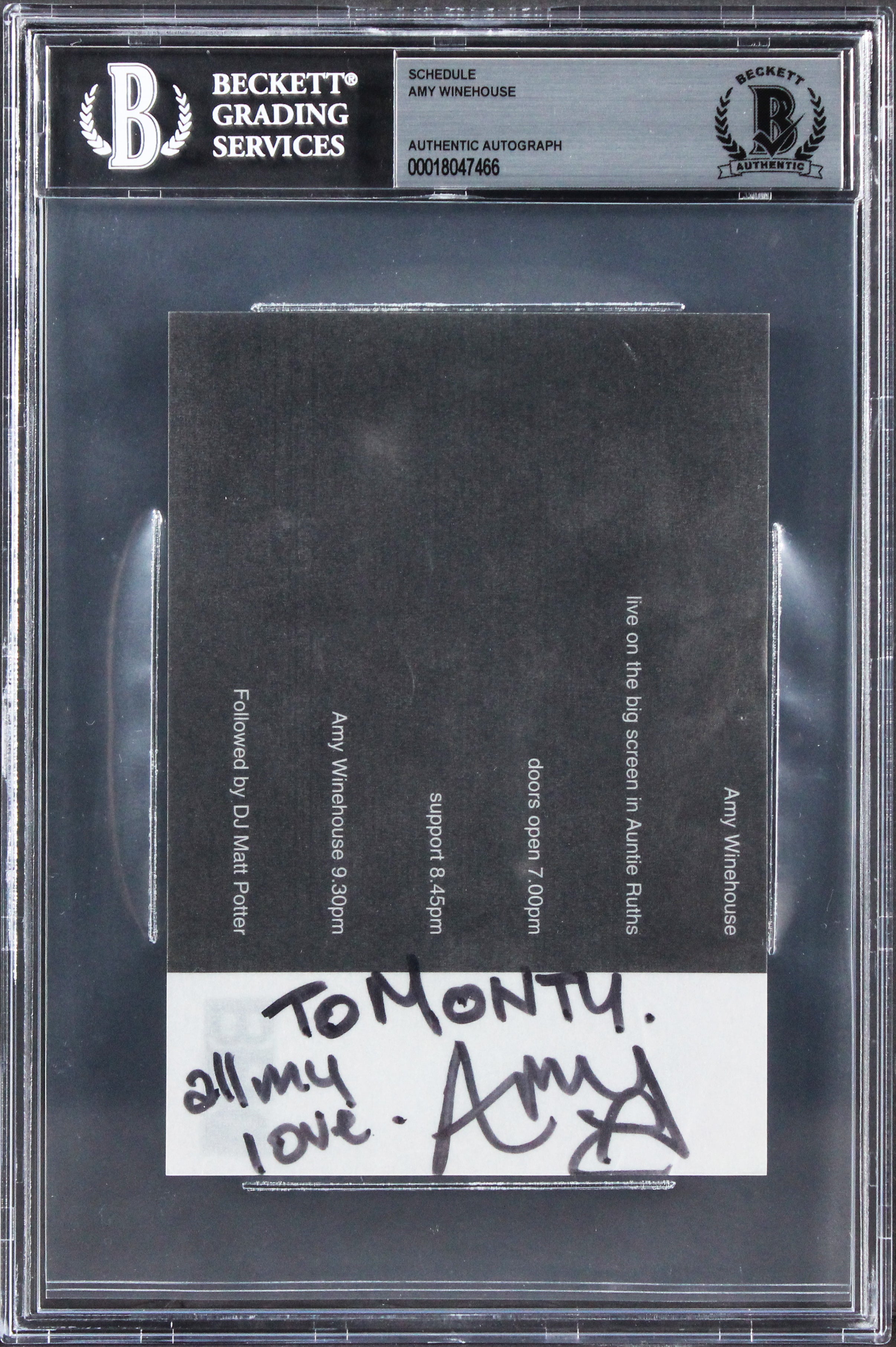 Amy Winehouse "All my love" Signed Black Bottom Club Concert Ticket JSA & BAS