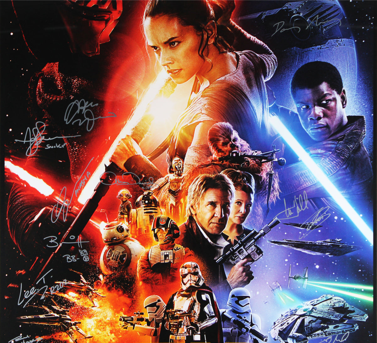 Star Wars (21) Hamill, Ridley, Mayhew, Driver Signed 27x40 Framed Poster BAS LOA