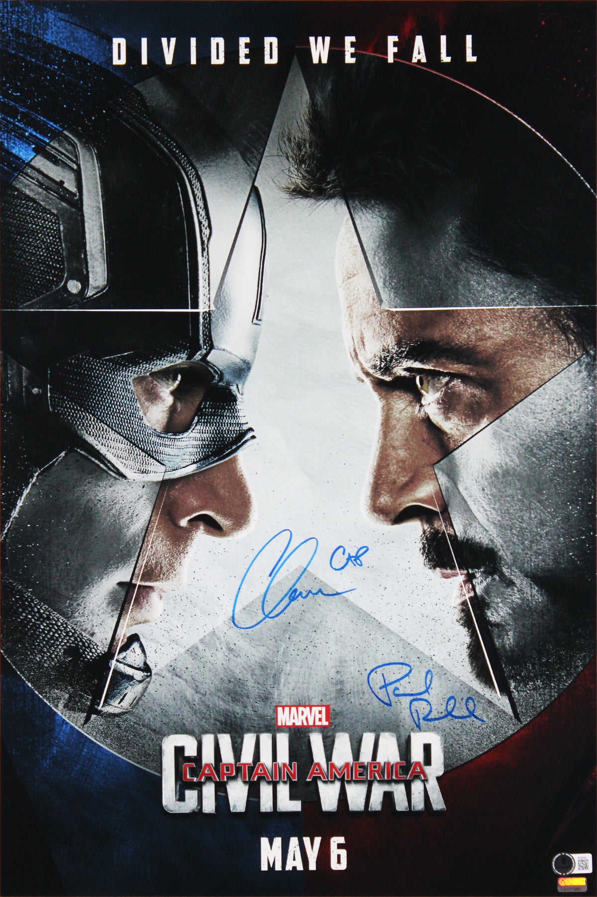 Chris Evans & Paul Rudd Captain America Civil War Signed 16x25 Poster BAS LOA